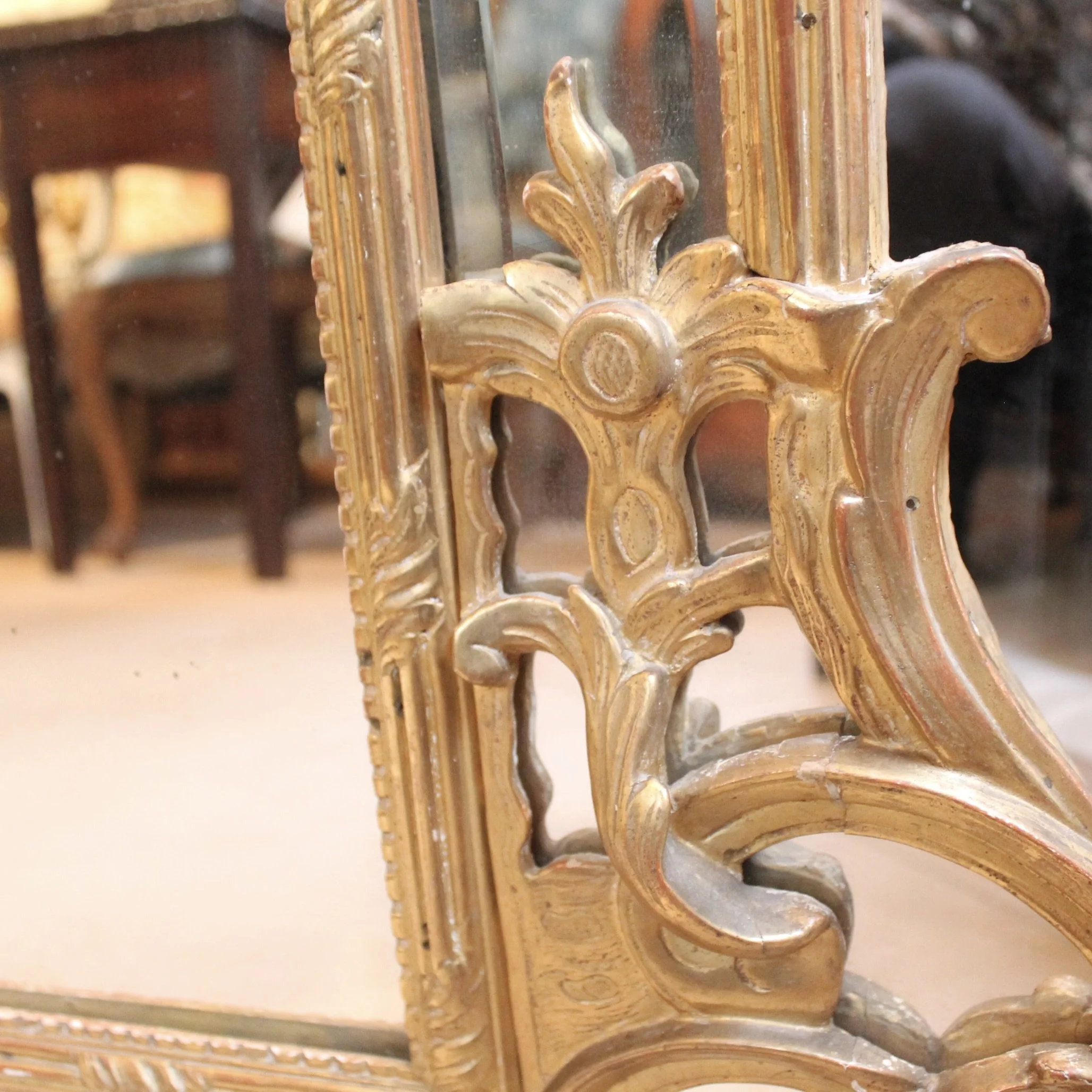 Continental Giltwood Louis XV Rococo Overmantel or Pier Mirror