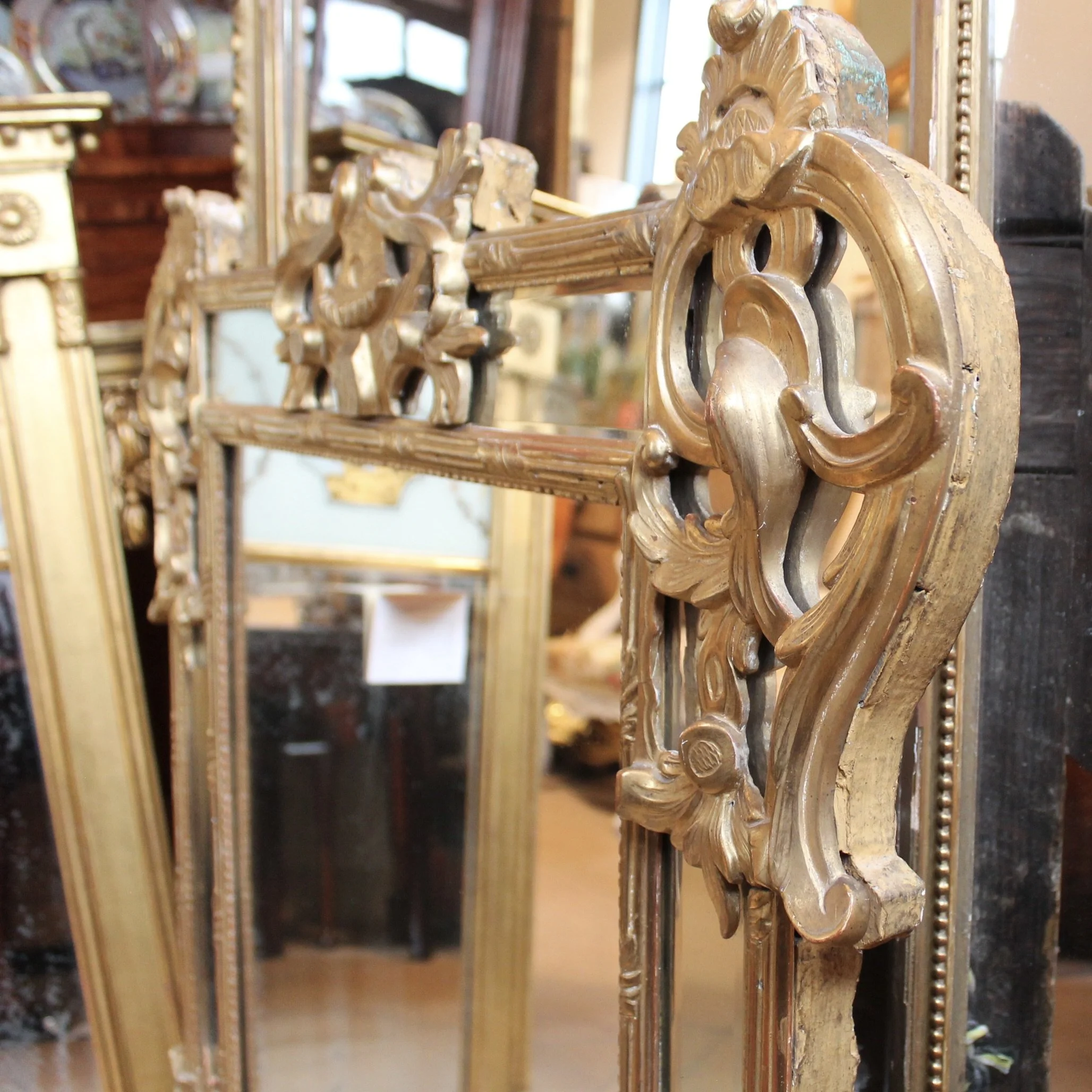 Continental Giltwood Louis XV Rococo Overmantel or Pier Mirror