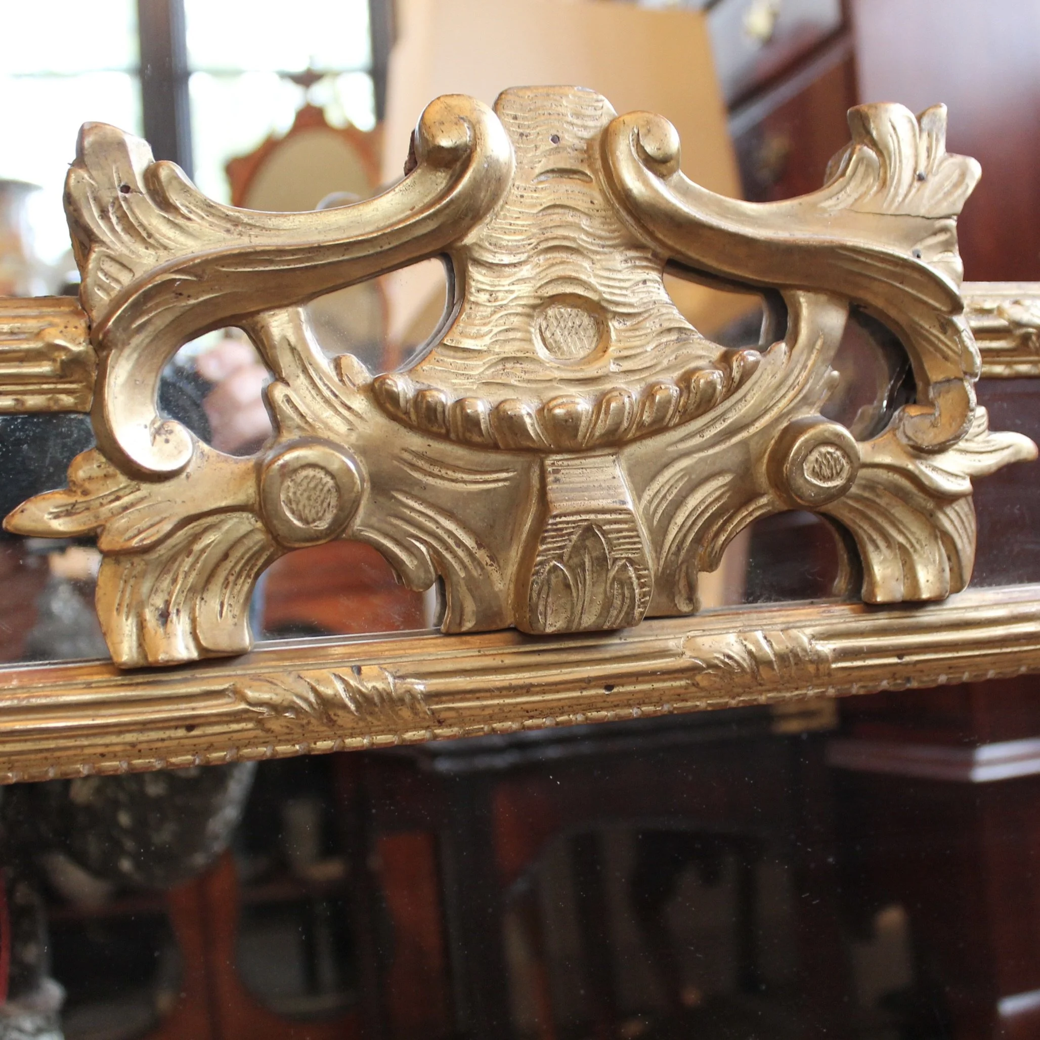 Continental Giltwood Louis XV Rococo Overmantel or Pier Mirror