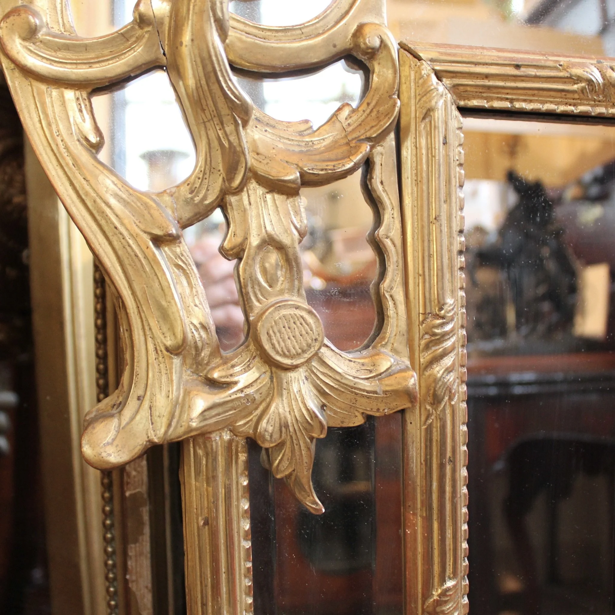 Continental Giltwood Louis XV Rococo Overmantel or Pier Mirror