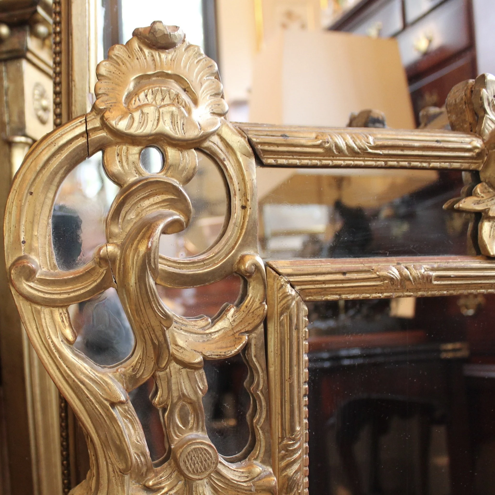 Continental Giltwood Louis XV Rococo Overmantel or Pier Mirror