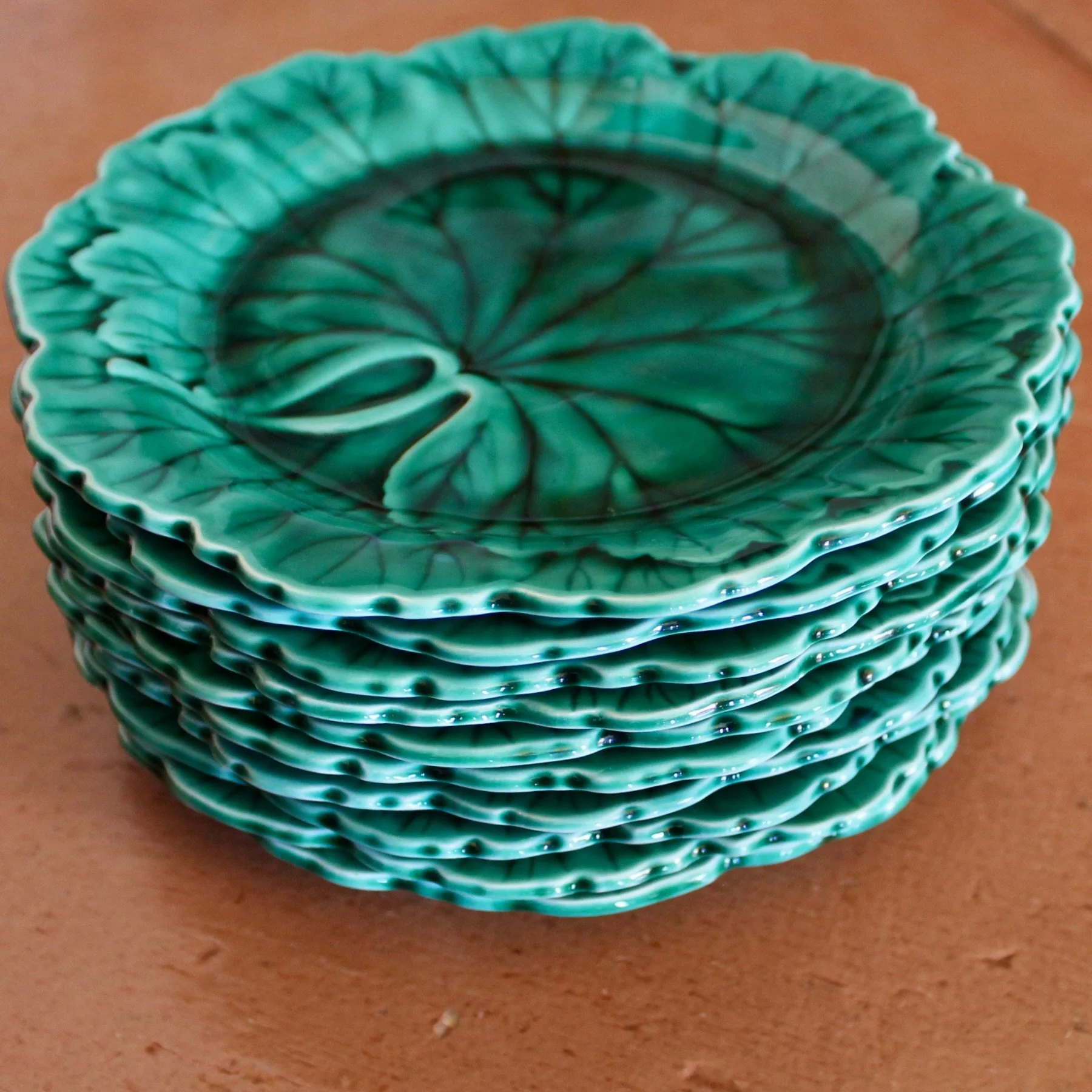 Wedgwood Green Majolica Geranium Leaf Plates