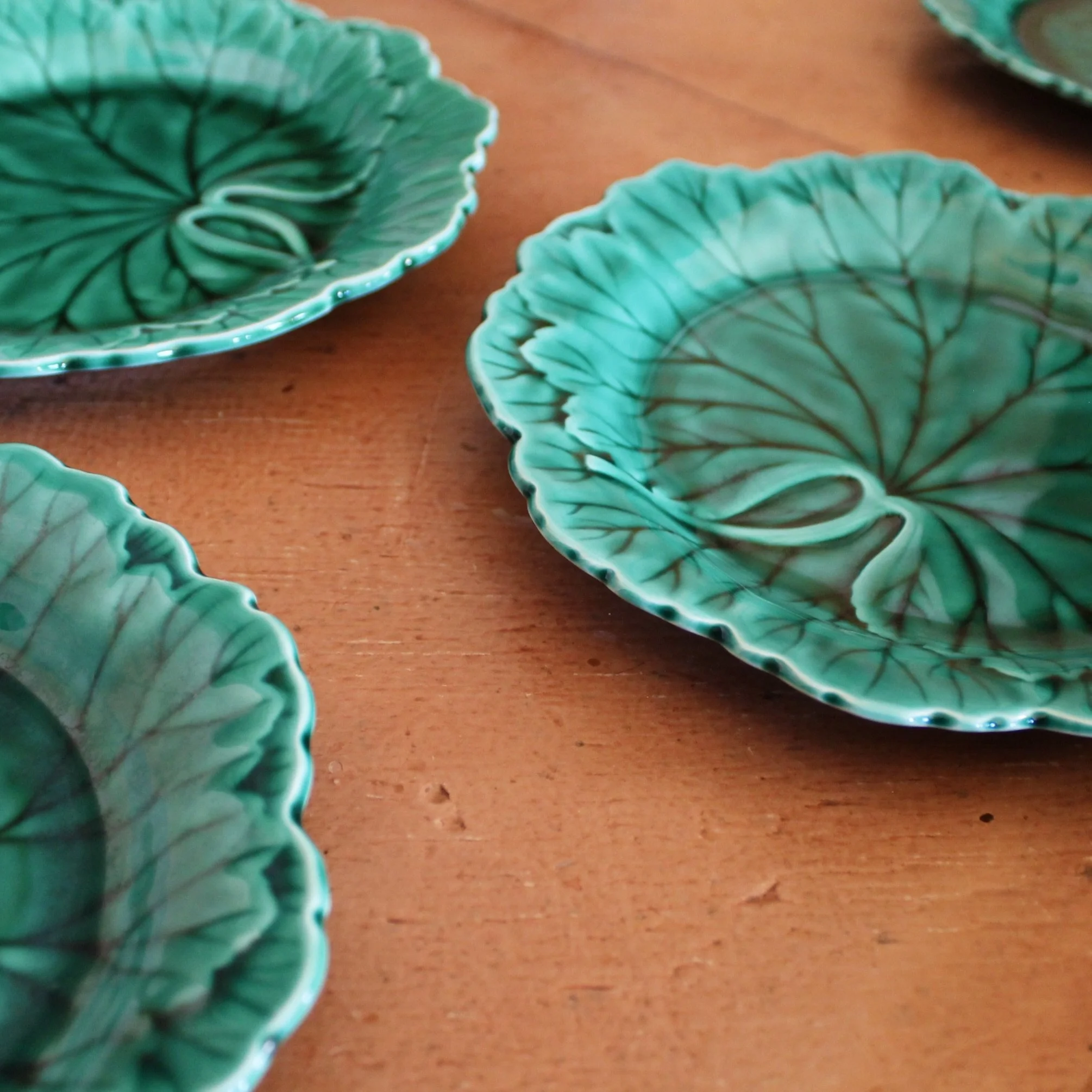 Wedgwood Green Majolica Geranium Leaf Plates