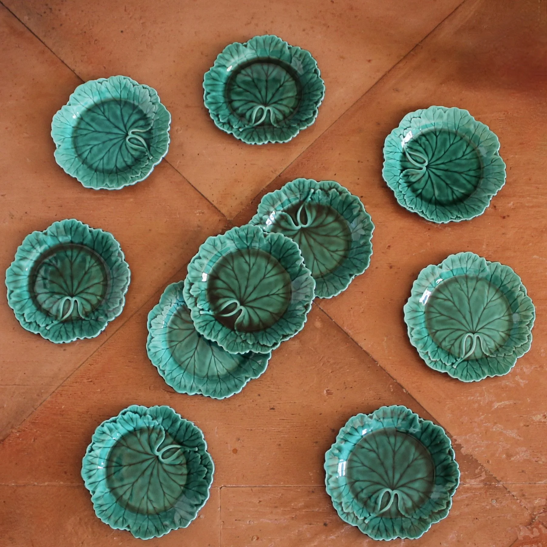 Wedgwood Green Majolica Geranium Leaf Plates