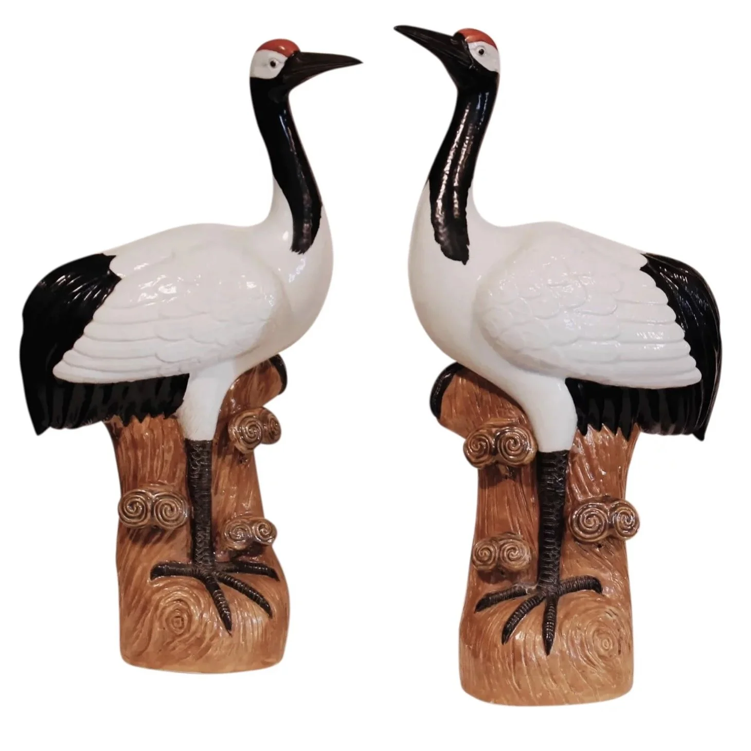 Pair of Large Chinese Porcelain Red-Crowned Cranes