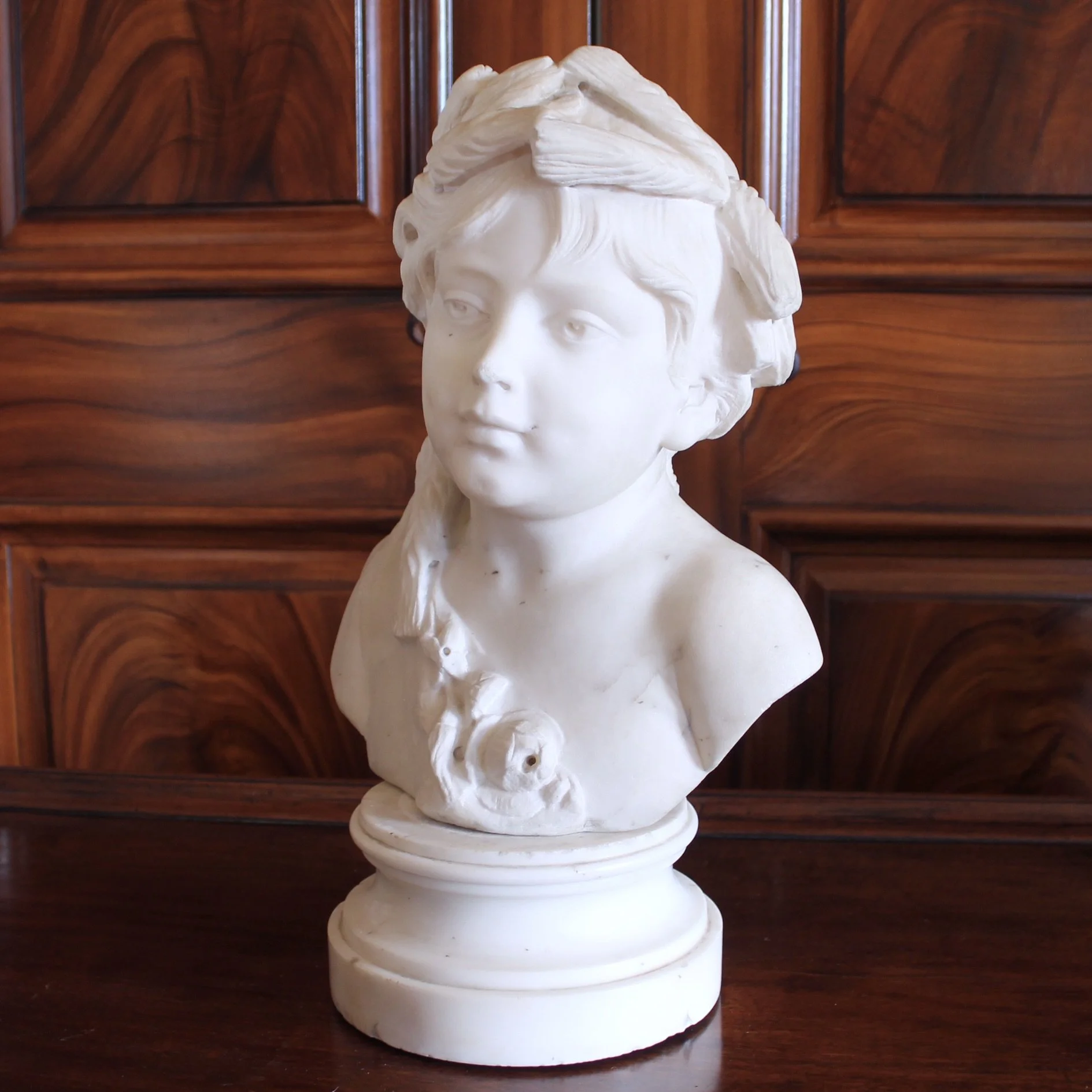 Italian White Marble Sculpture Bust of a Girl as Ceres