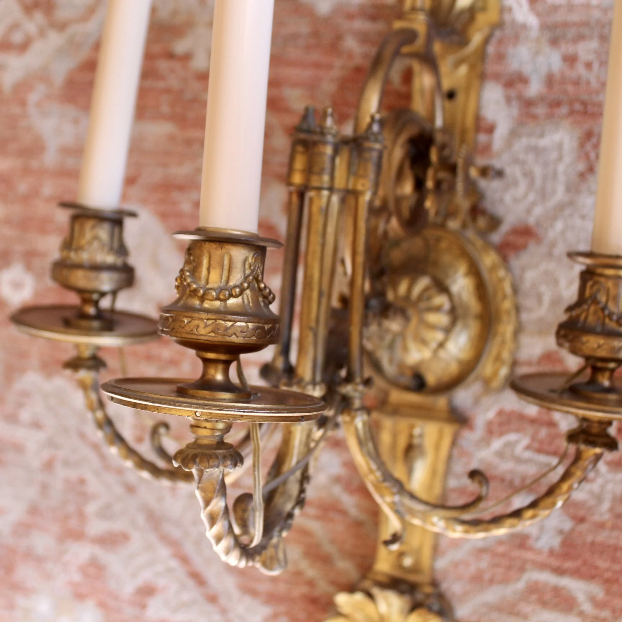 Pair of Large French Régence Style Gilt Bronze Sconces