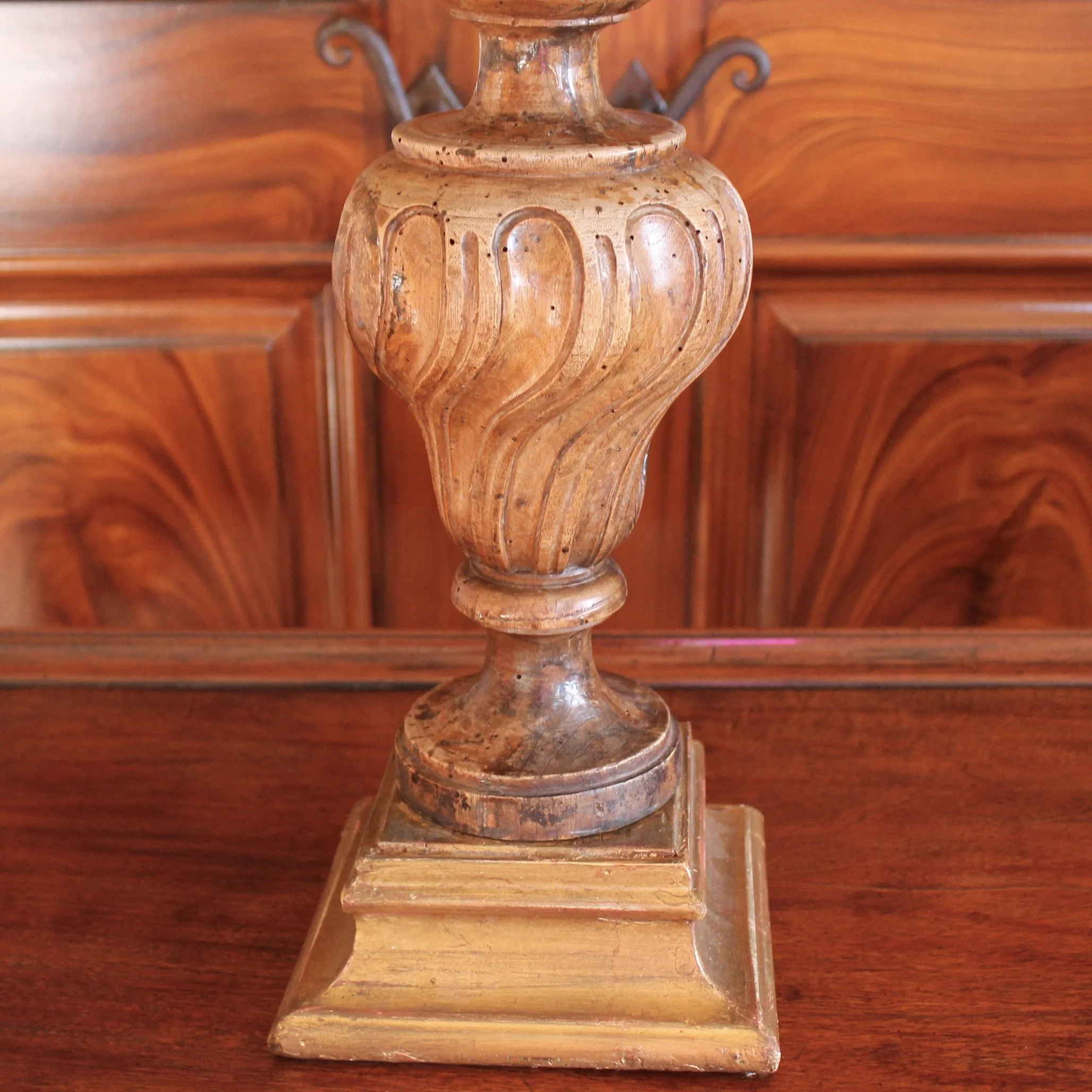 Antique carved flame lamp