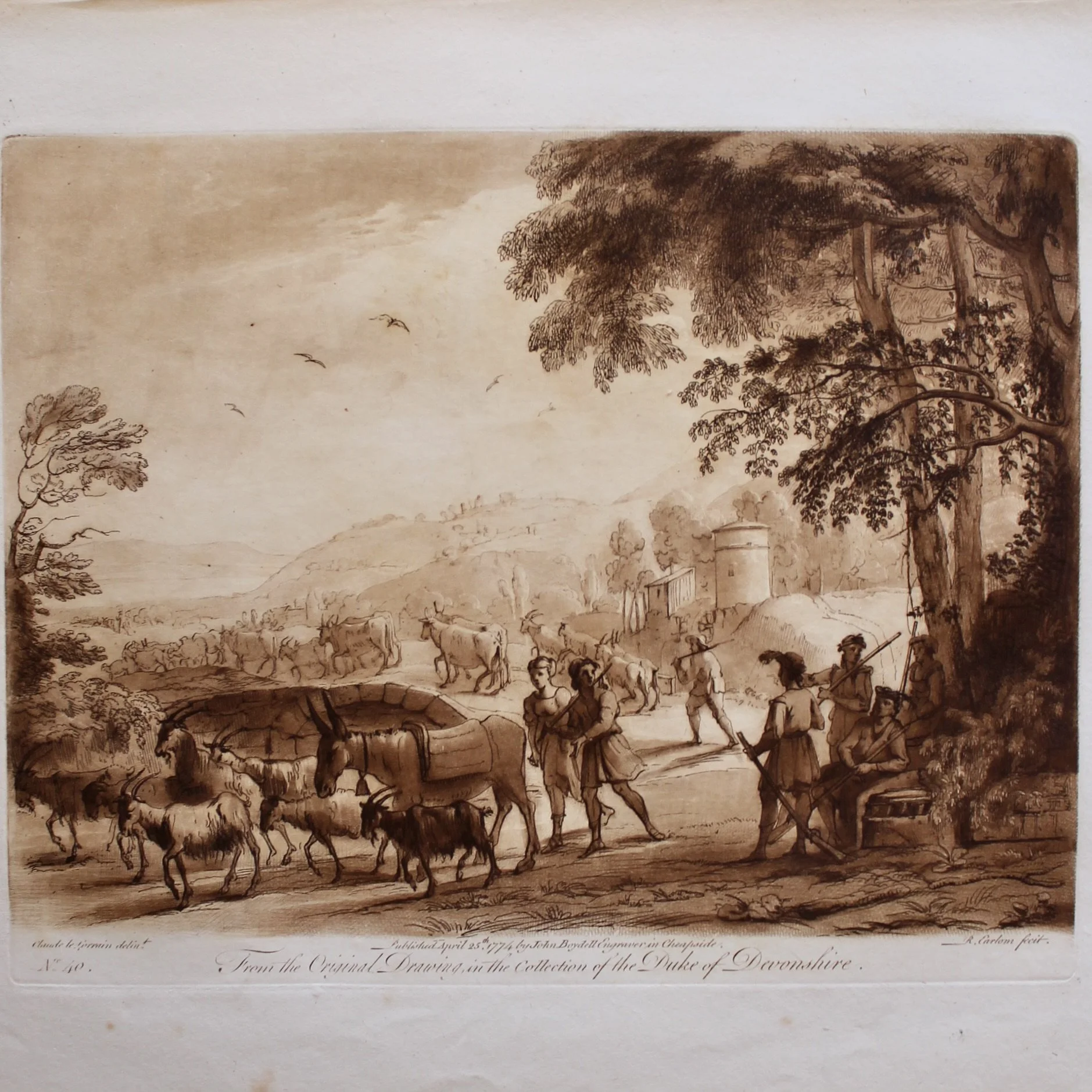 Original Sepia Engraved Landscape Plates After Claude Lorraine