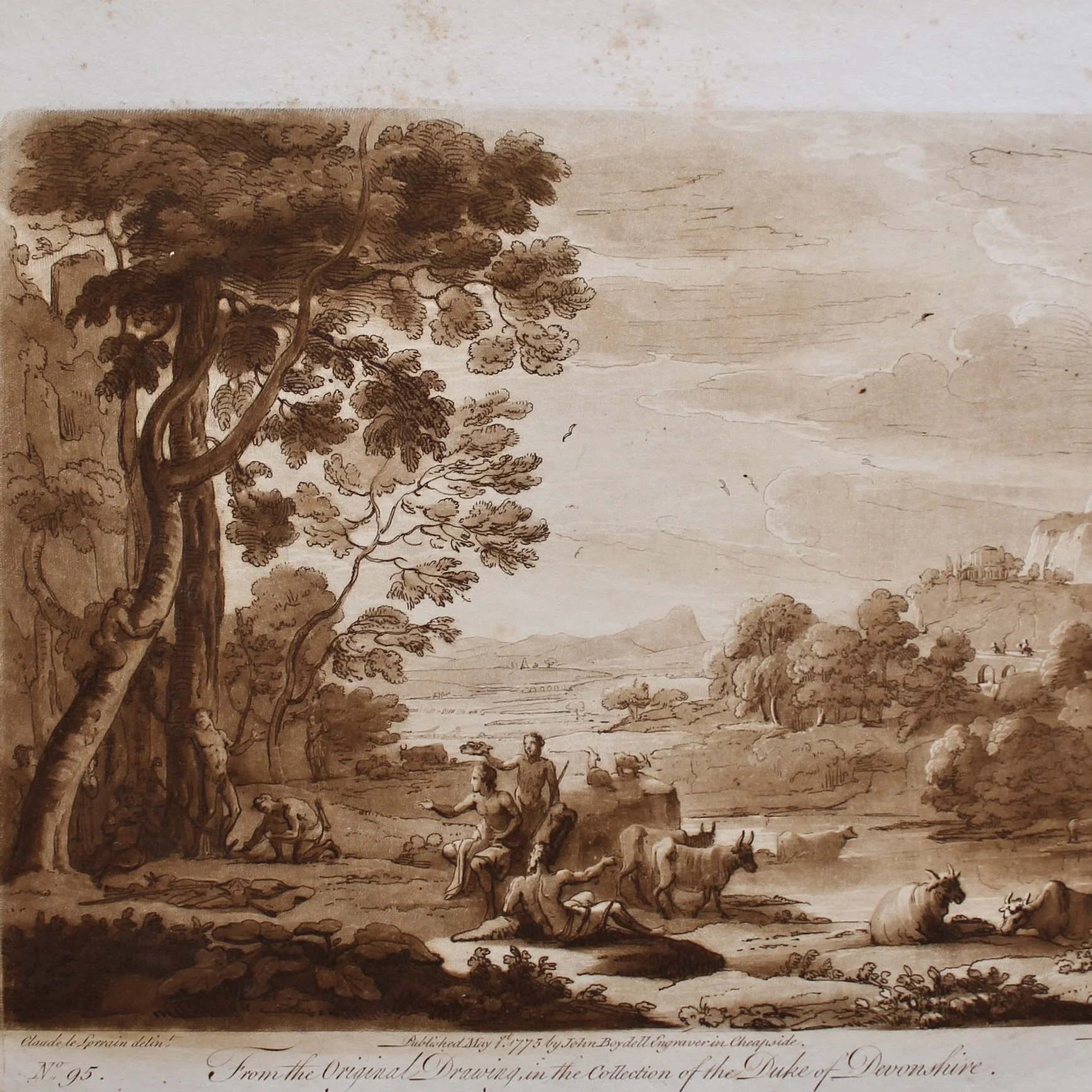 Original Sepia Engraved Landscape Plates After Claude Lorraine