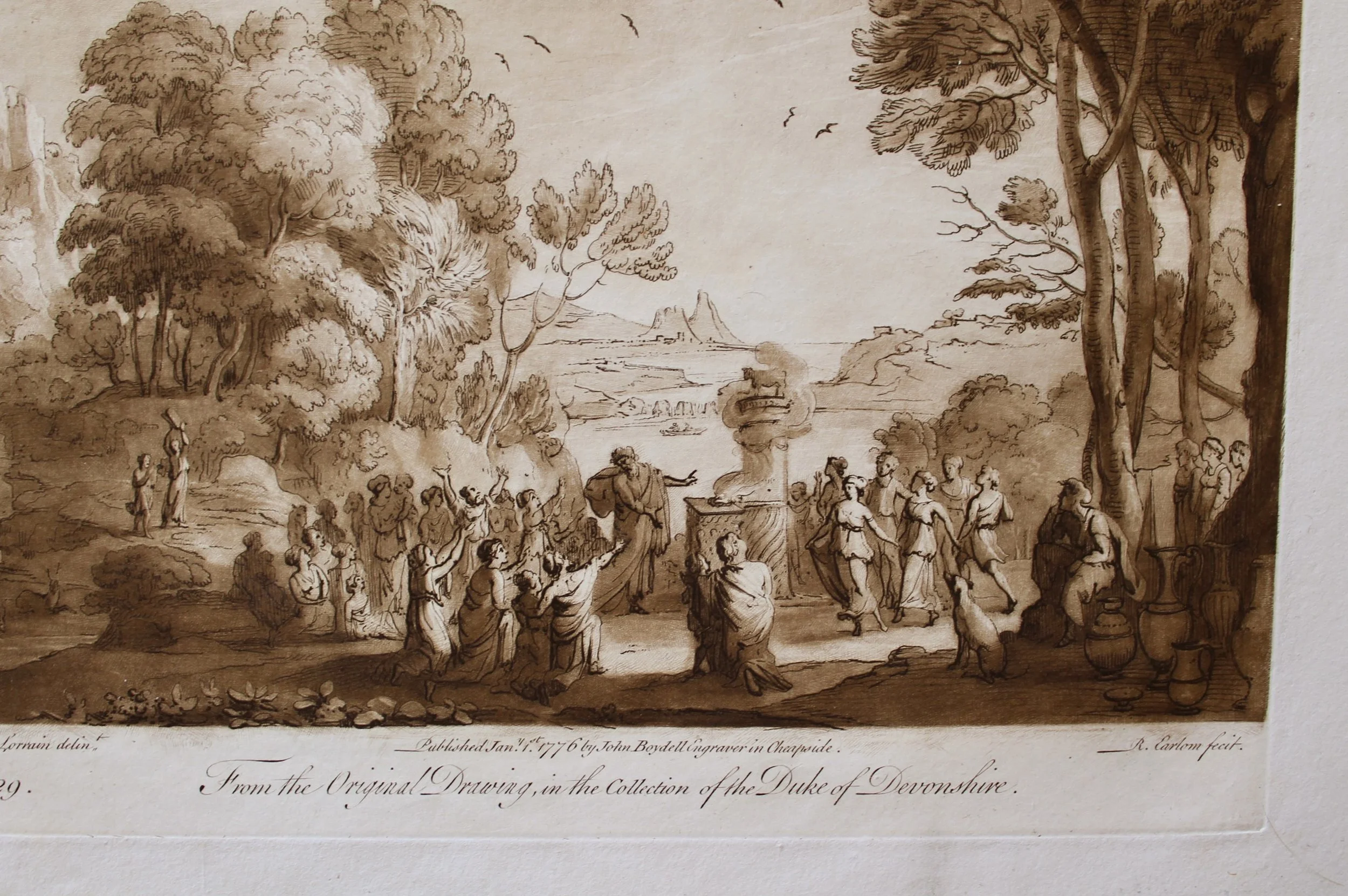 Original Sepia Engraved Landscape Plates After Claude Lorraine