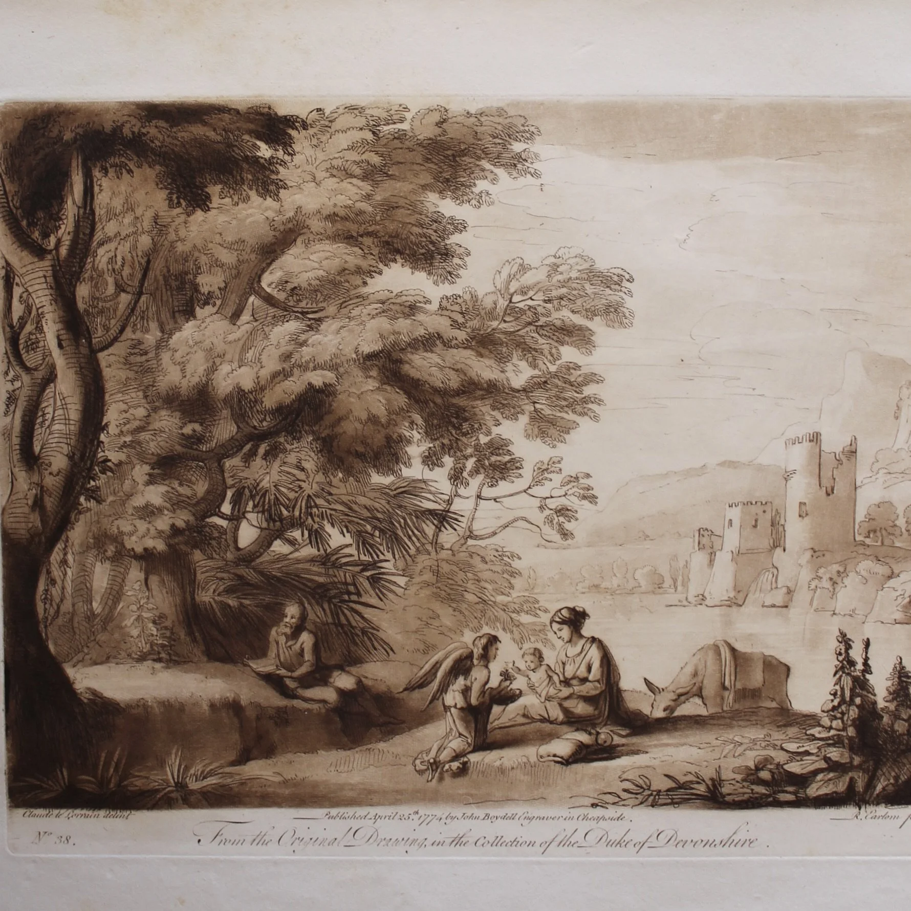 Original Sepia Engraved Landscape Plates After Claude Lorraine