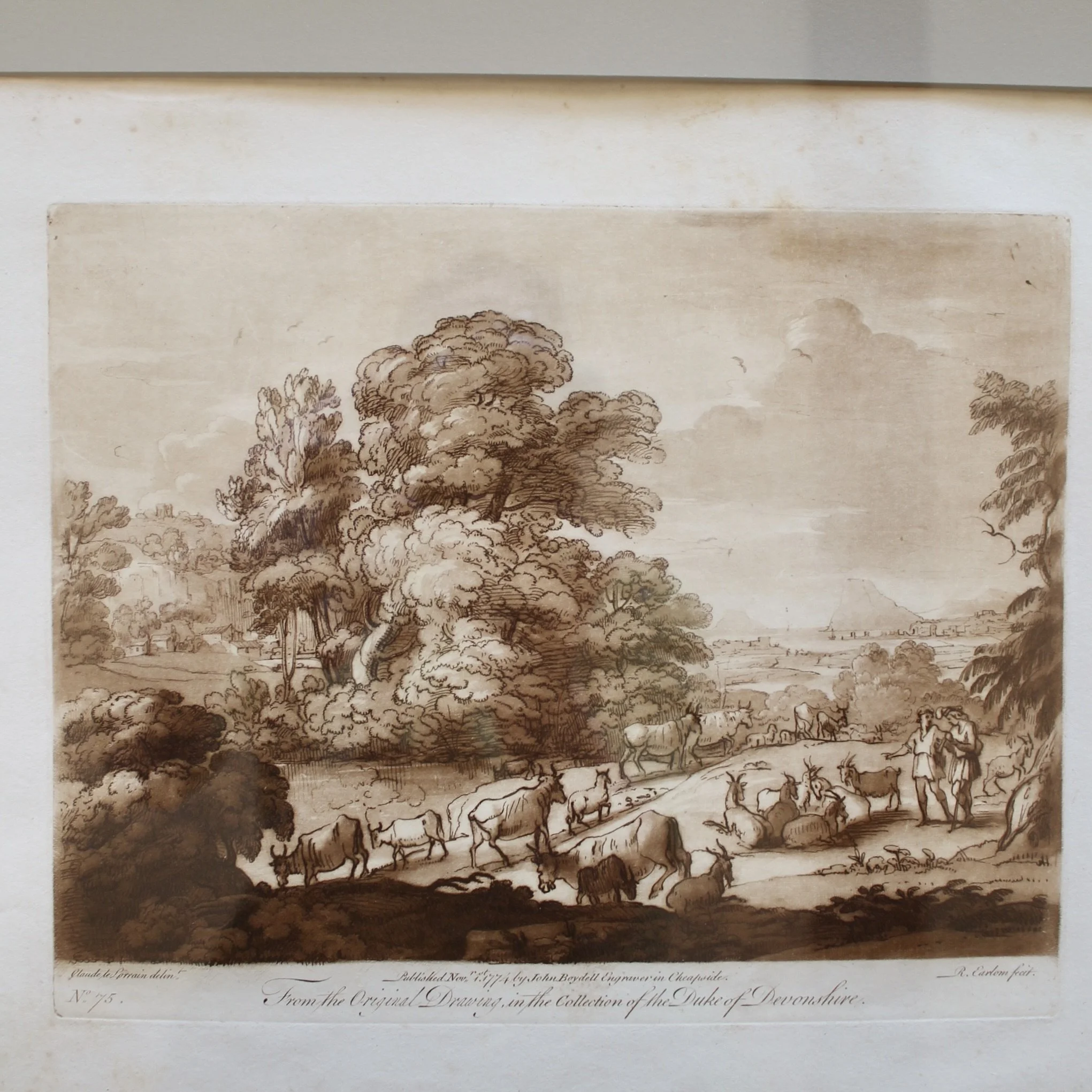Original Sepia Engraved Landscape Plates After Claude Lorraine