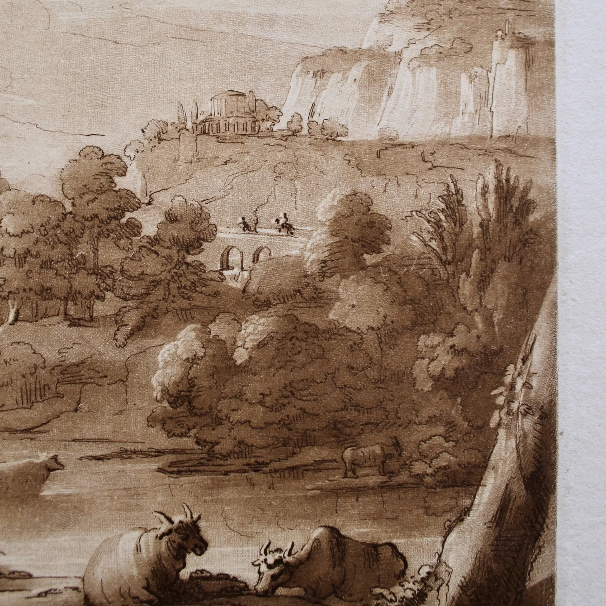 Original Sepia Engraved Landscape Plates After Claude Lorraine