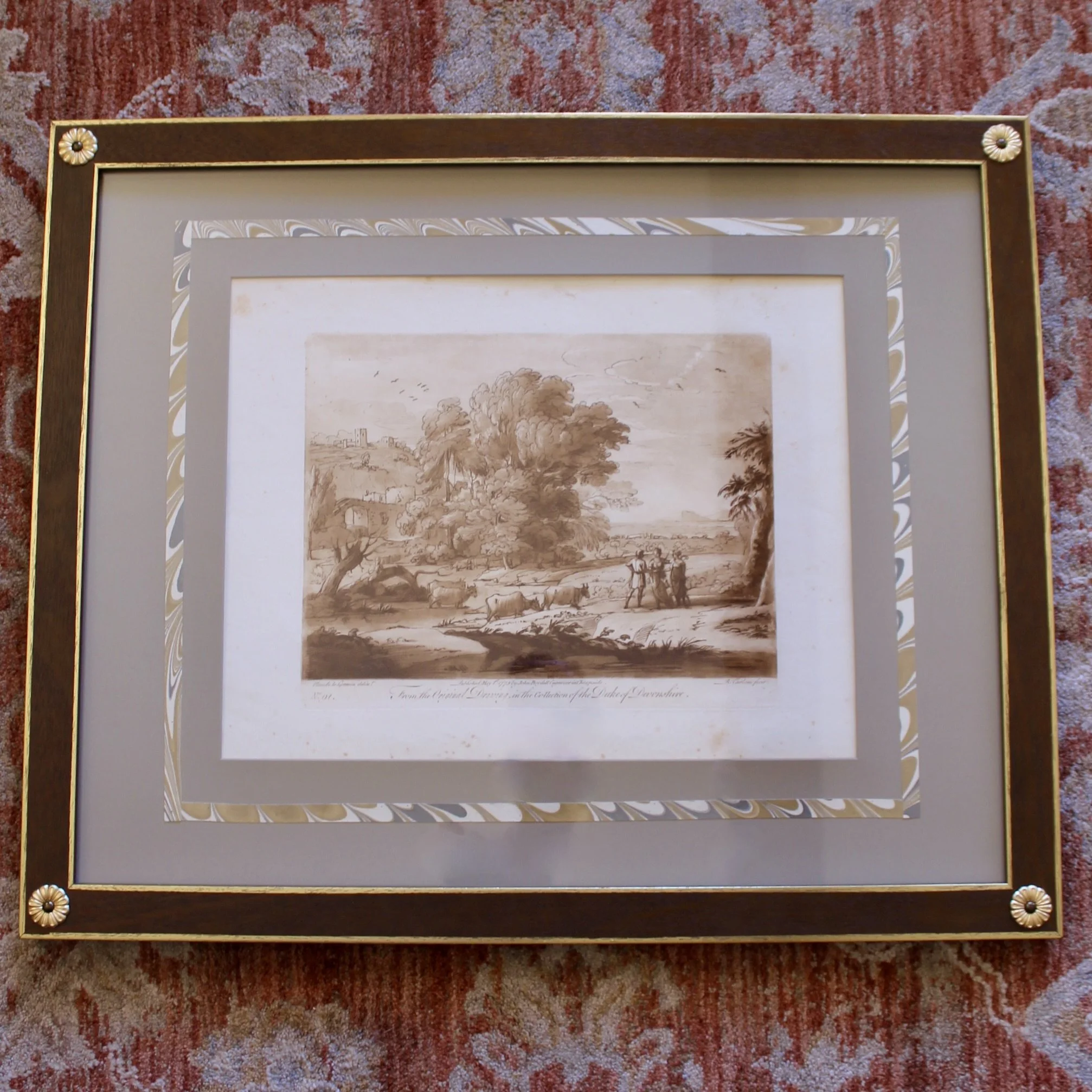 Sepia Engraved Landscape Plates after Claude Lorraine, 18th Century