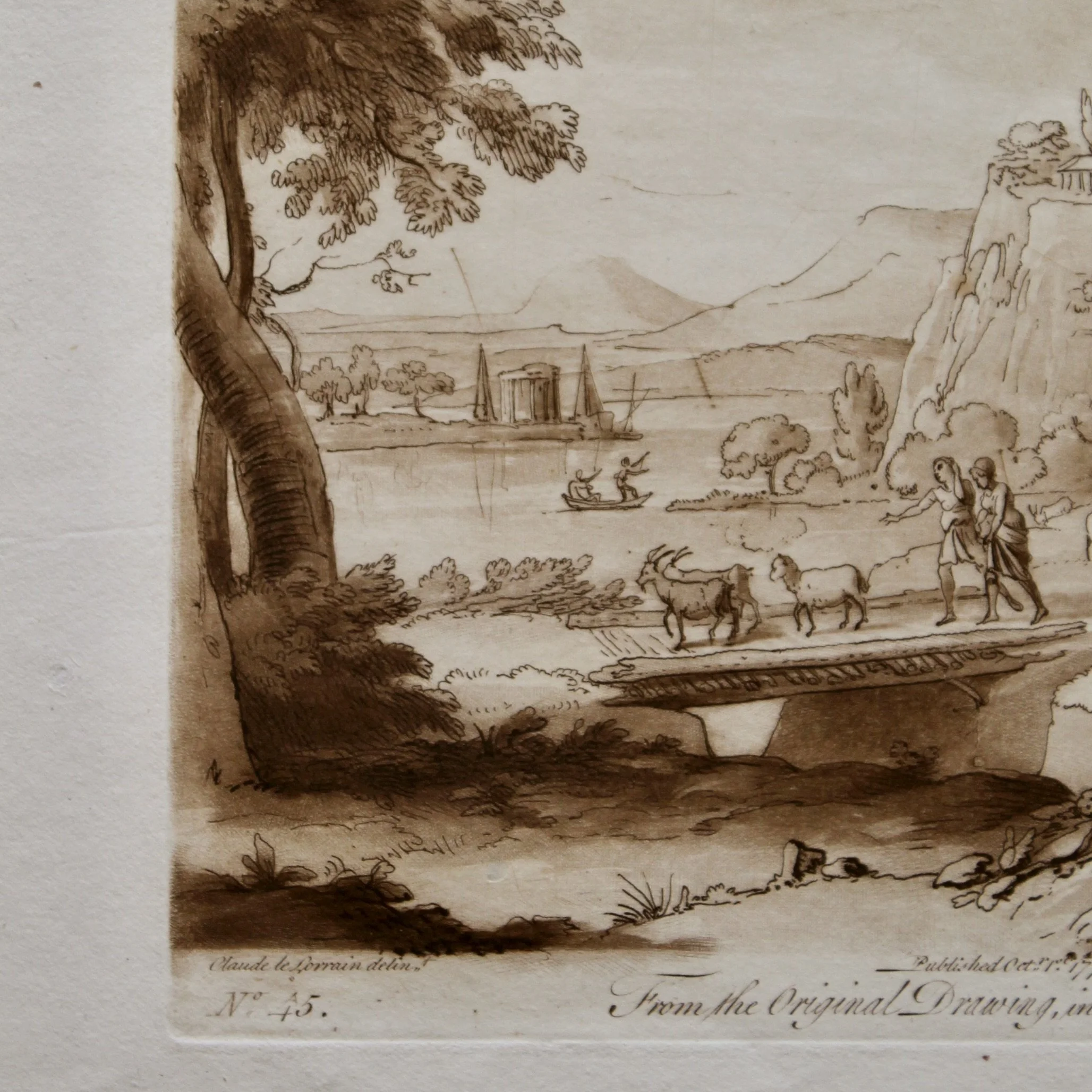 Sepia Engraved Landscape Plates after Claude Lorraine, 18th Century