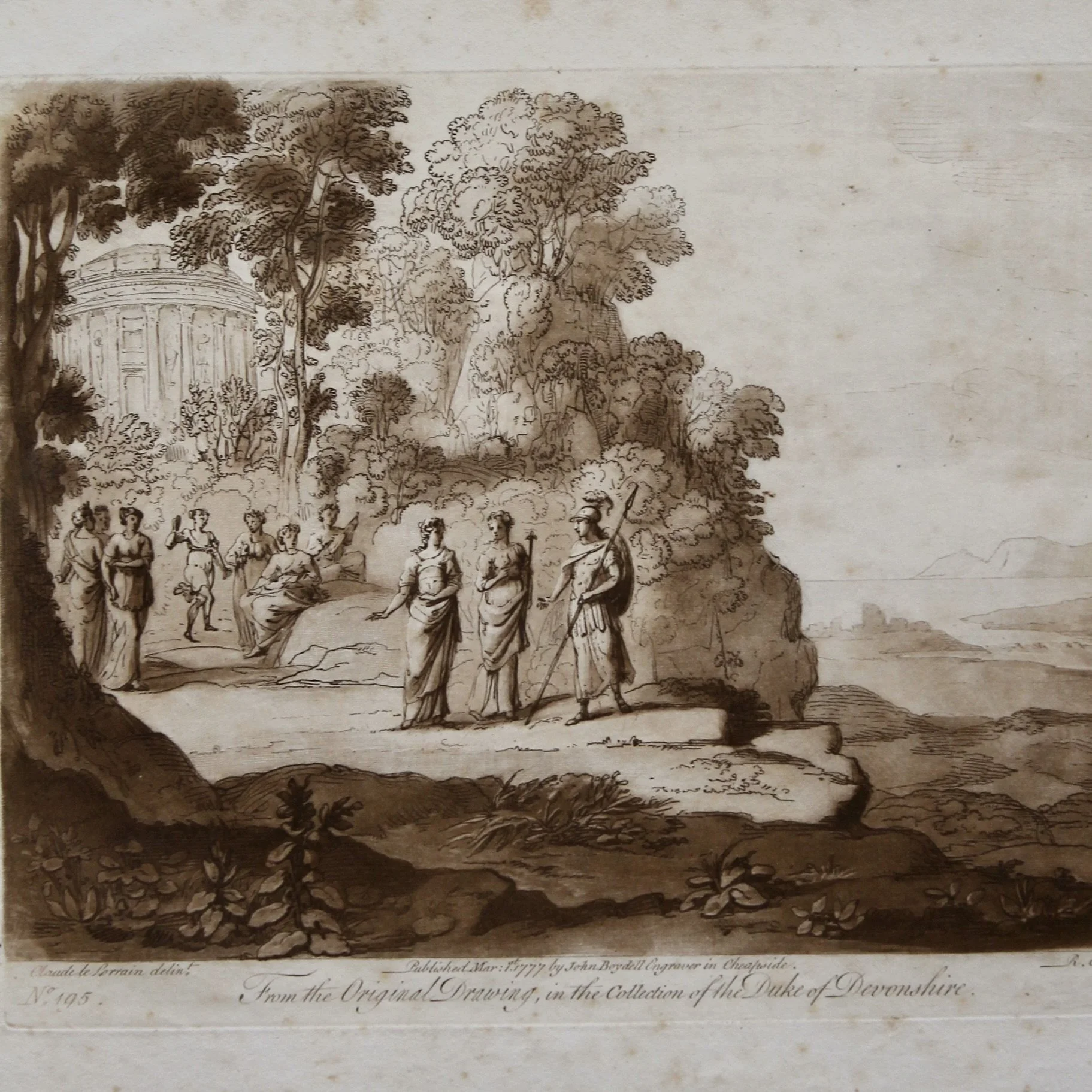 Sepia Engraved Landscape Plates after Claude Lorraine, 18th Century