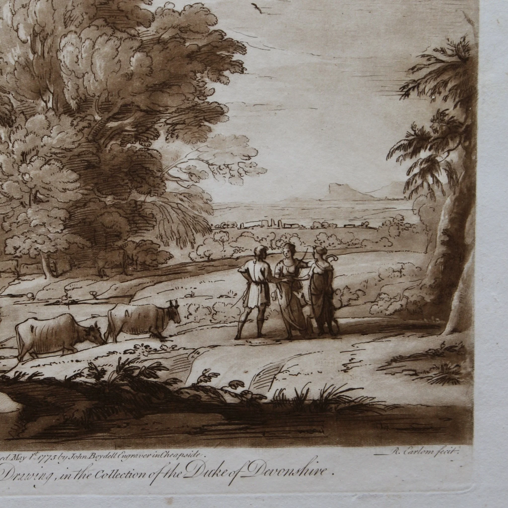 Sepia Engraved Landscape Plates after Claude Lorraine, 18th Century