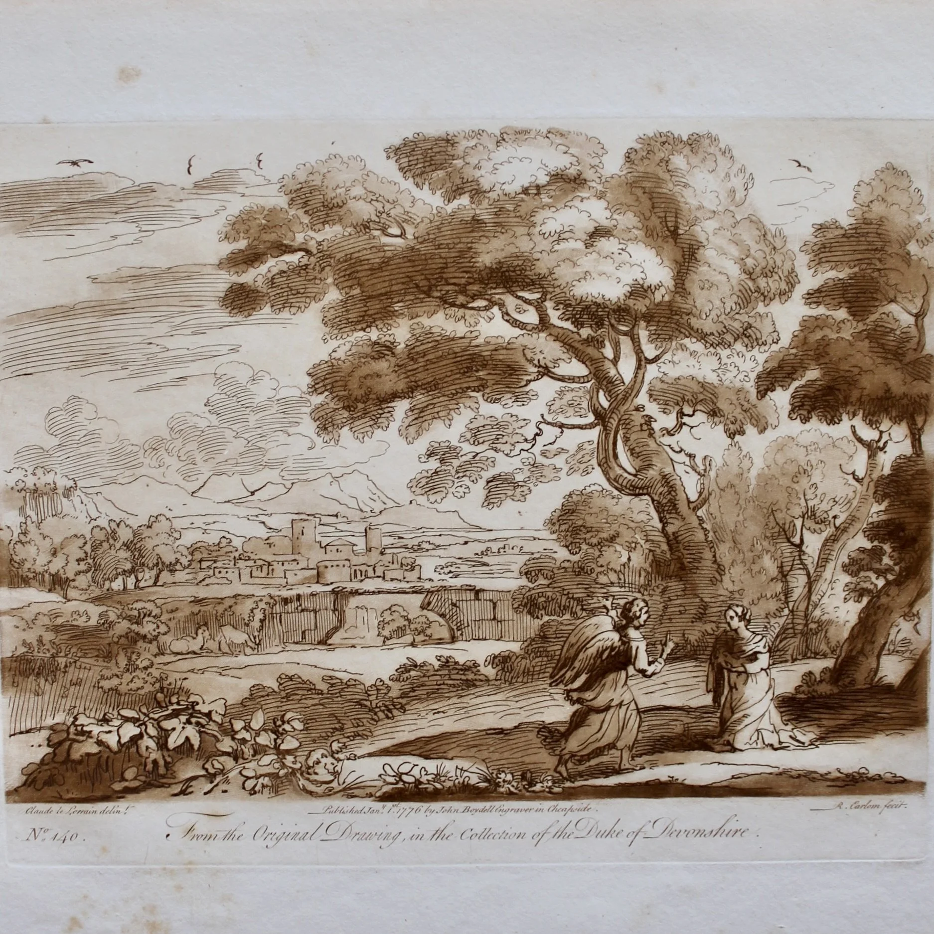 Sepia Engraved Landscape Plates after Claude Lorraine, 18th Century