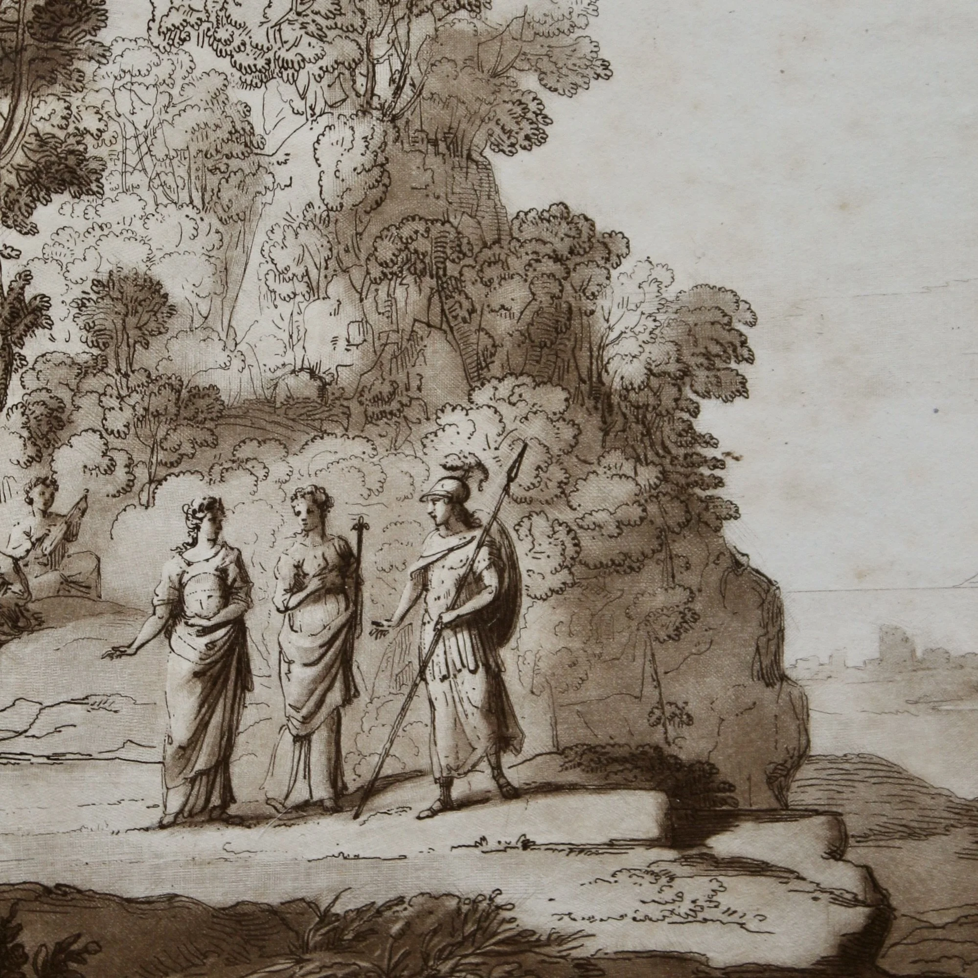 Sepia Engraved Landscape Plates after Claude Lorraine, 18th Century