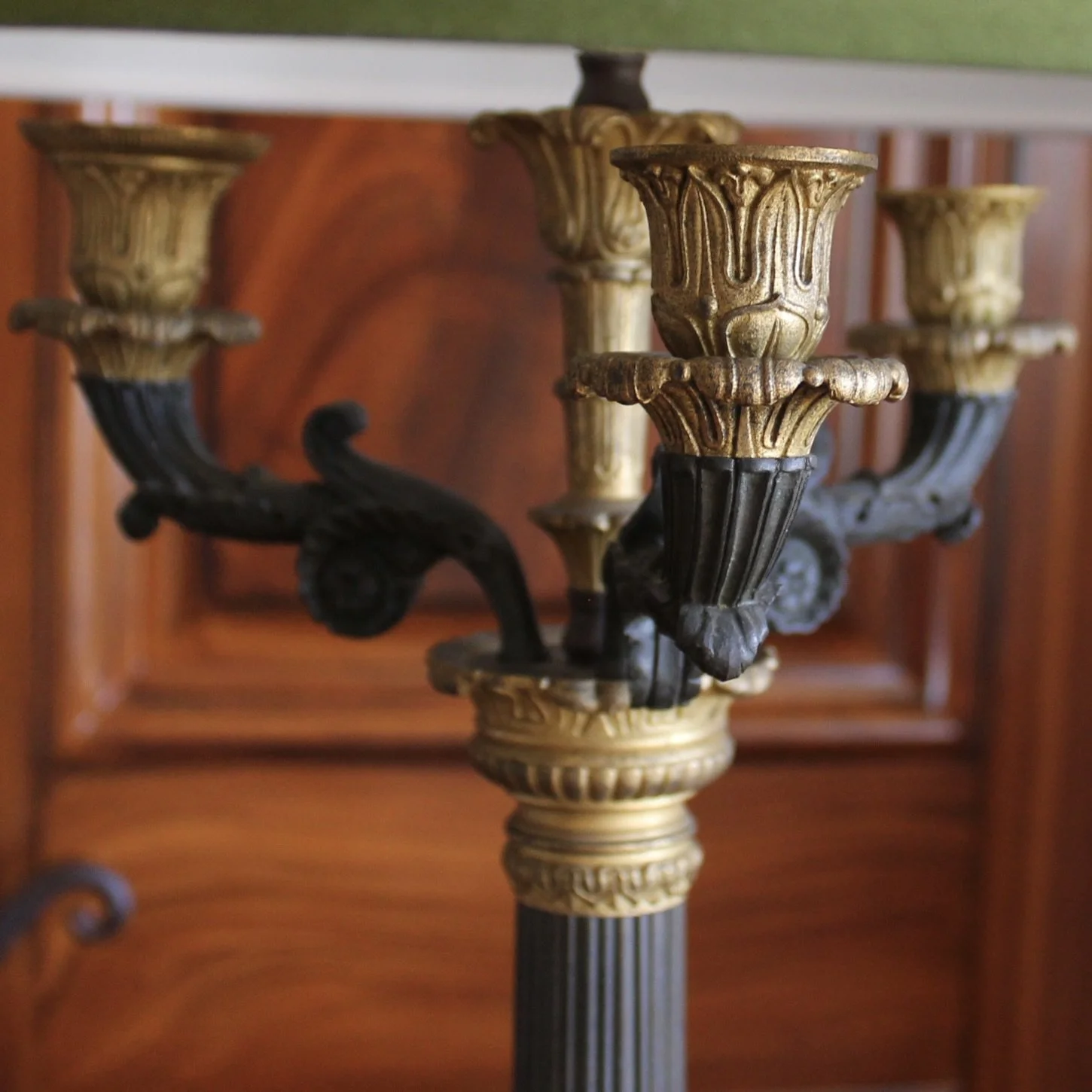 Bronze and Gilt Bronze French Restauration Style Candelabra Lamps