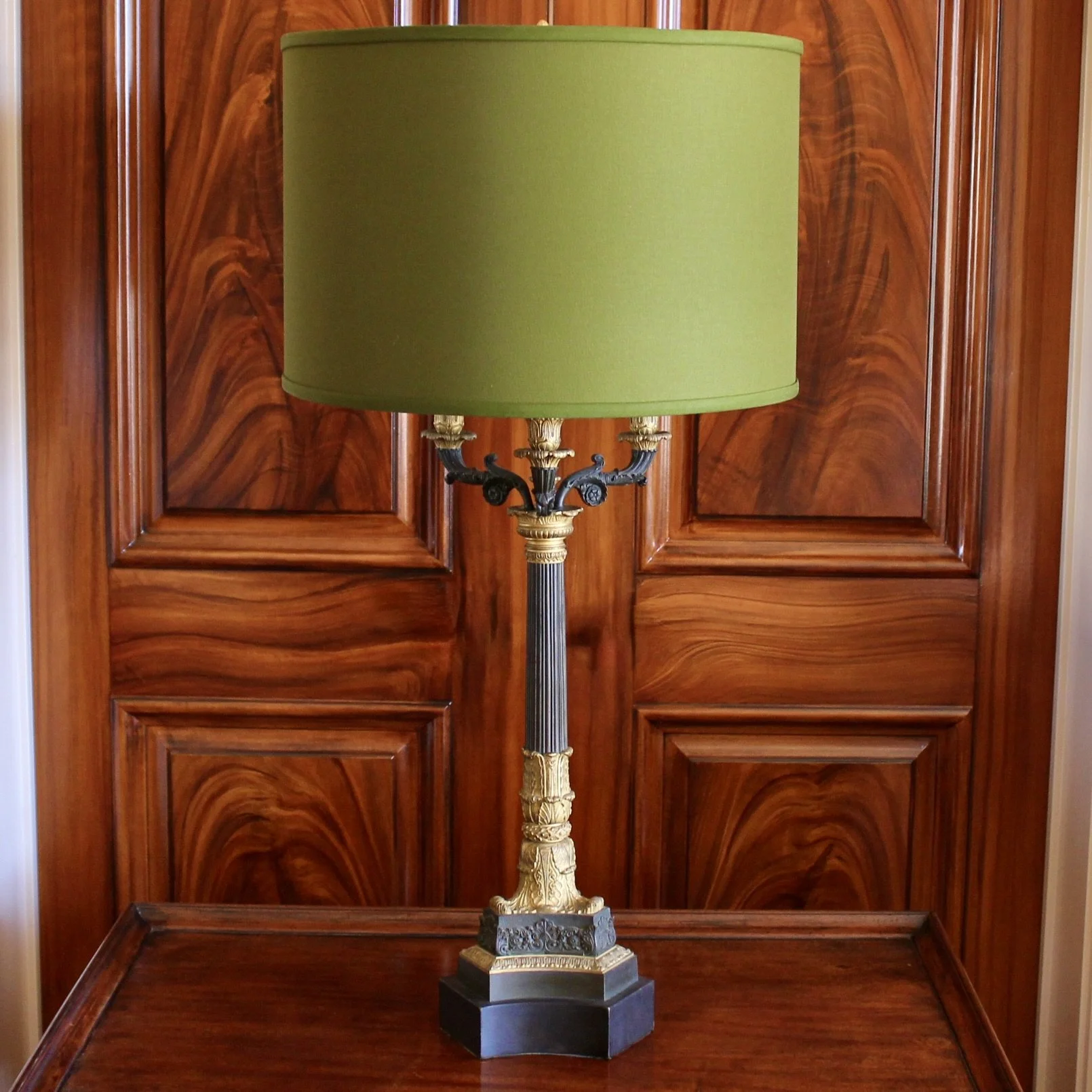 Bronze and Gilt Bronze French Restauration Style Candelabra Lamps