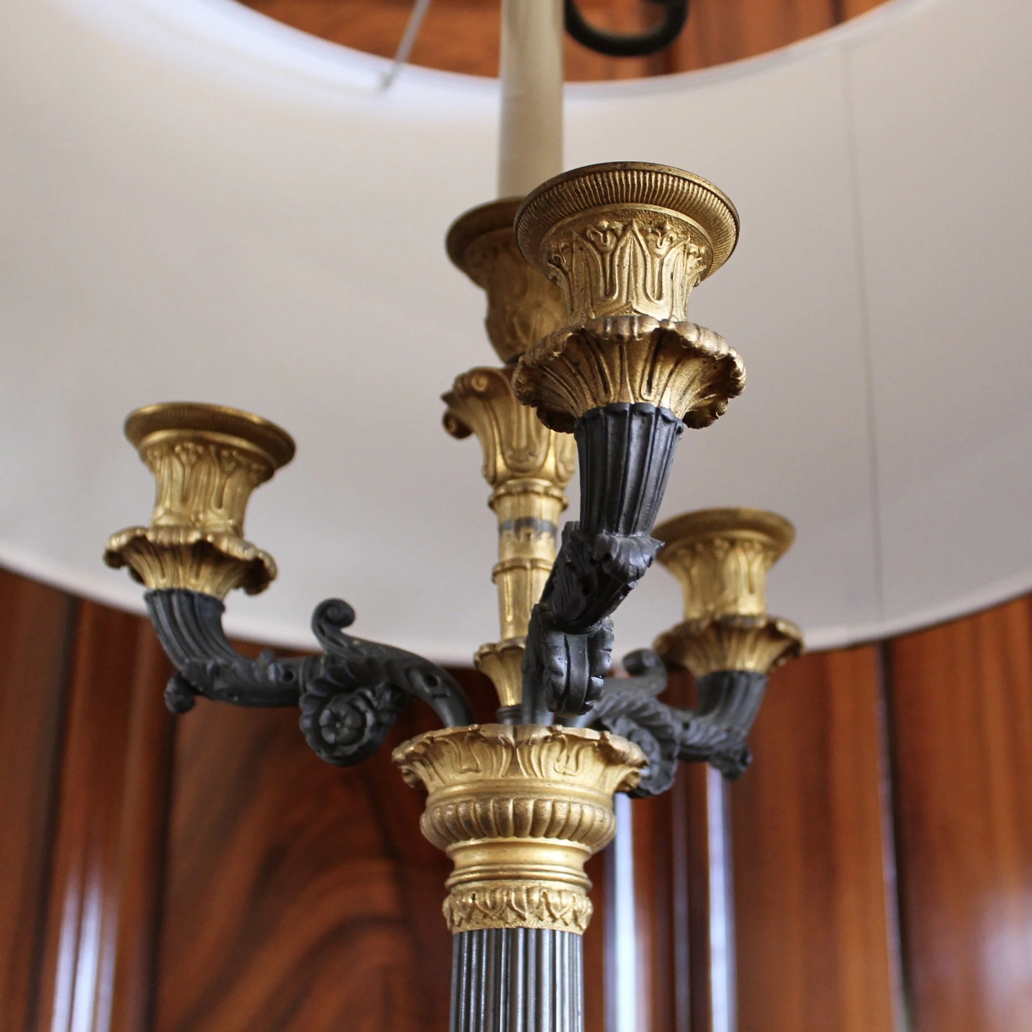 Bronze and Gilt Bronze French Restauration Style Candelabra Lamps