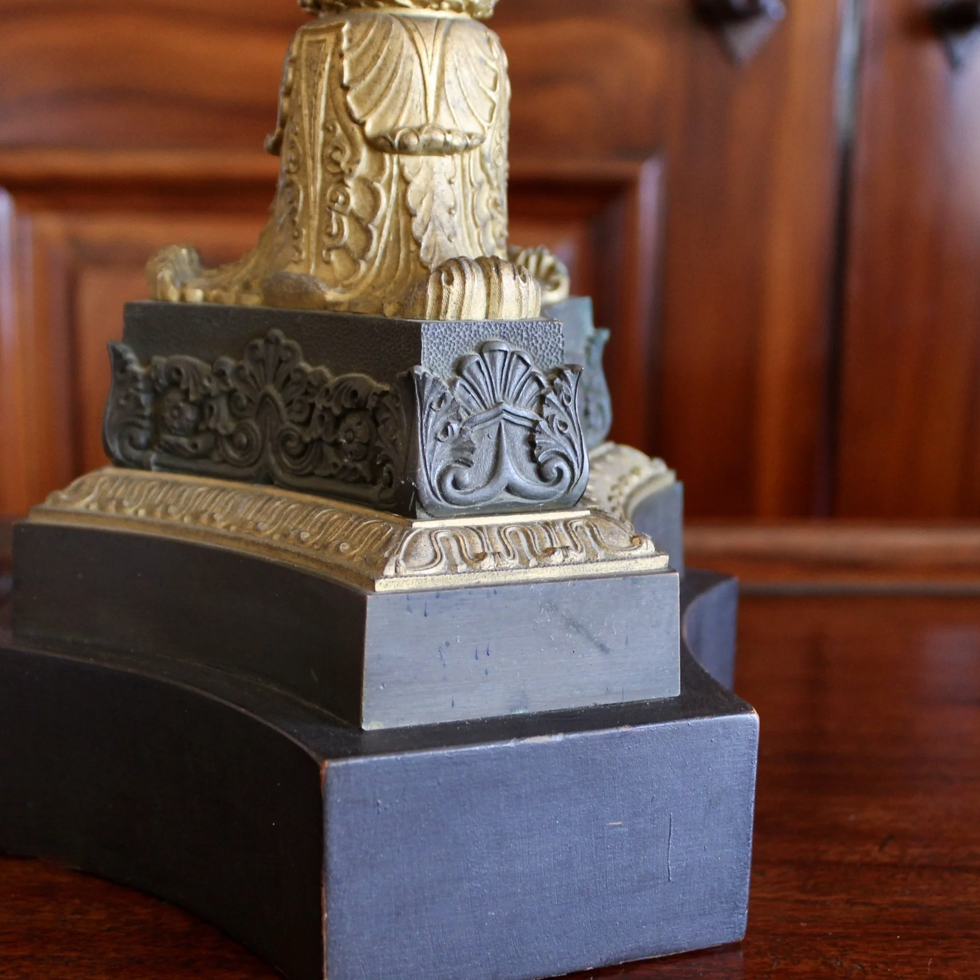 Bronze and Gilt Bronze French Restauration Style Candelabra Lamps