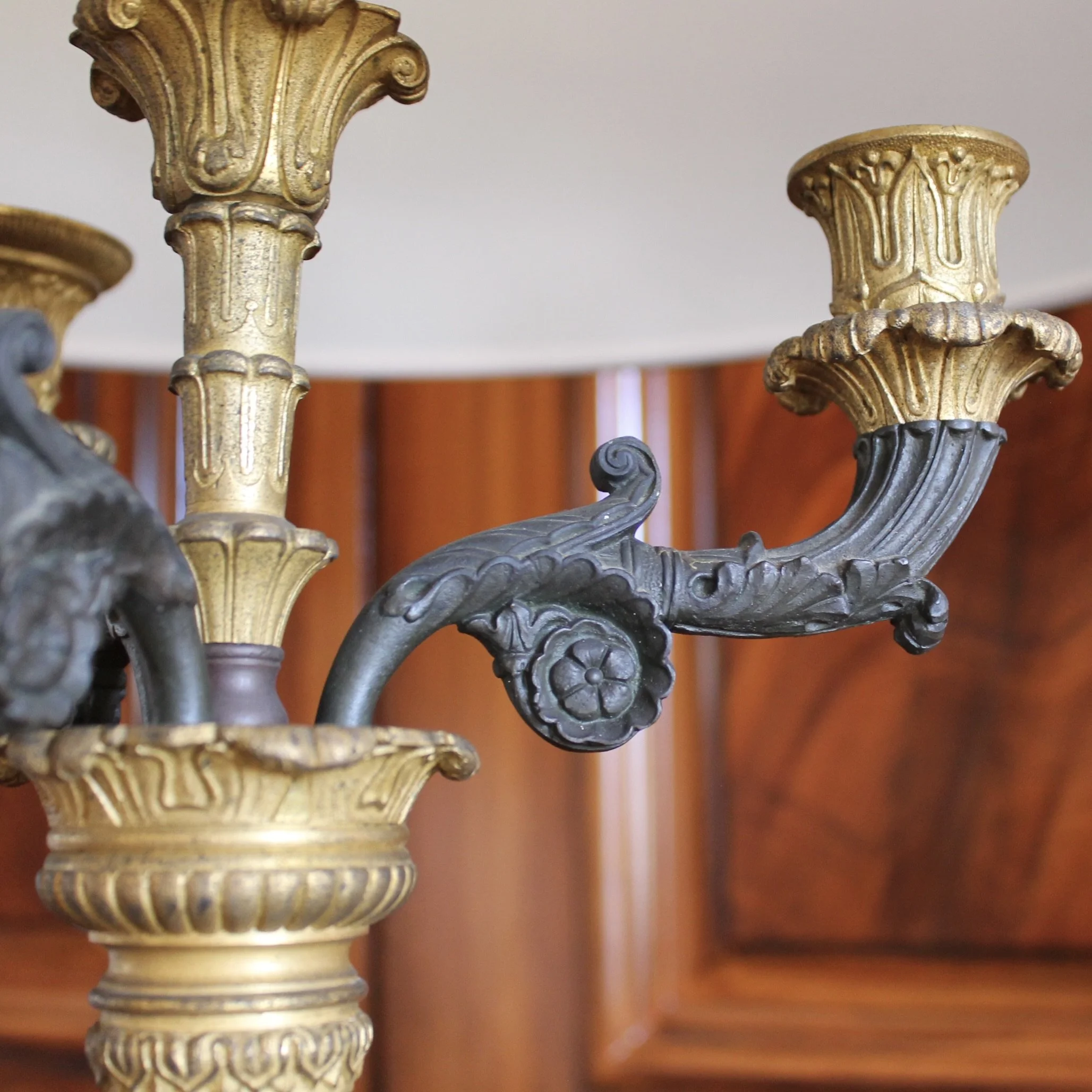 Bronze and Gilt Bronze French Restauration Style Candelabra Lamps