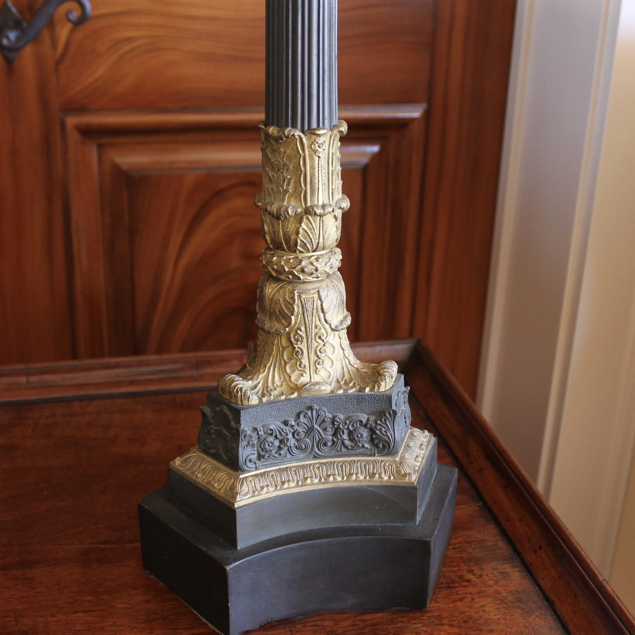 Bronze and Gilt Bronze French Restauration Style Candelabra Lamps