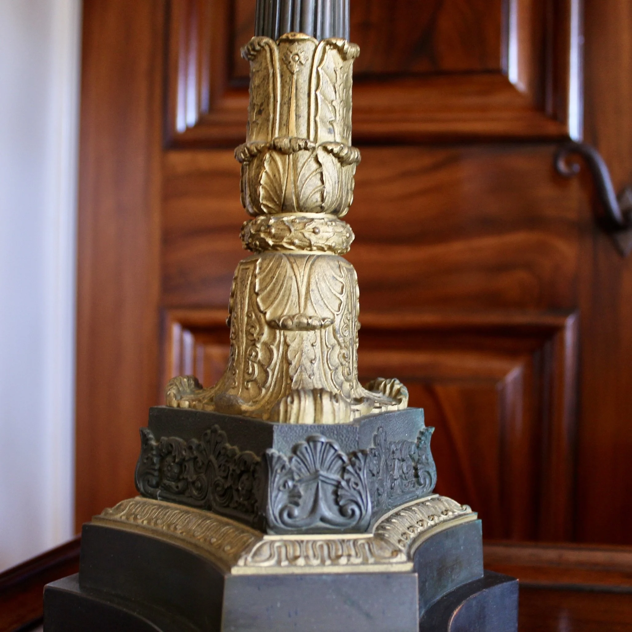 Bronze and Gilt Bronze French Restauration Style Candelabra Lamps