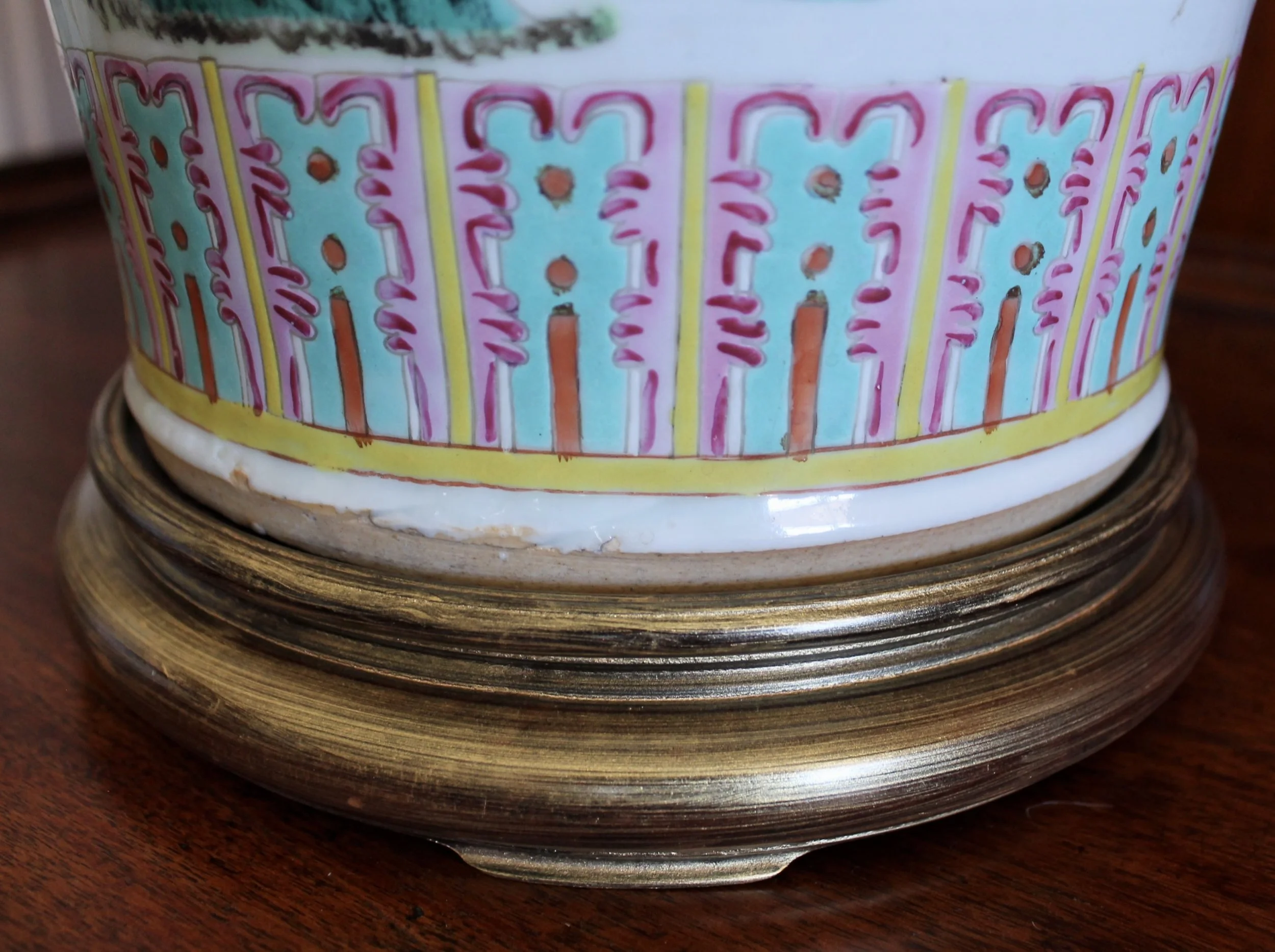 Large Chinese Export Porcelain Famille Verte Lamp with Roosters