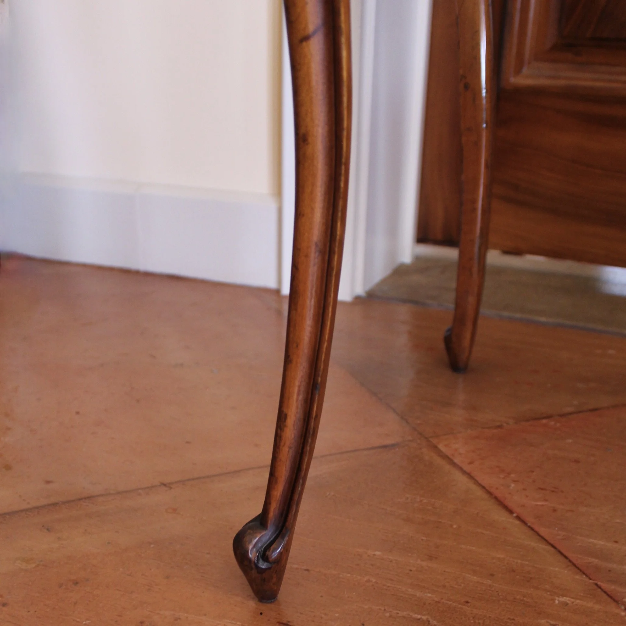 Pair of Edwardian Satinwood Marquetry Console Tables with Marble Tops