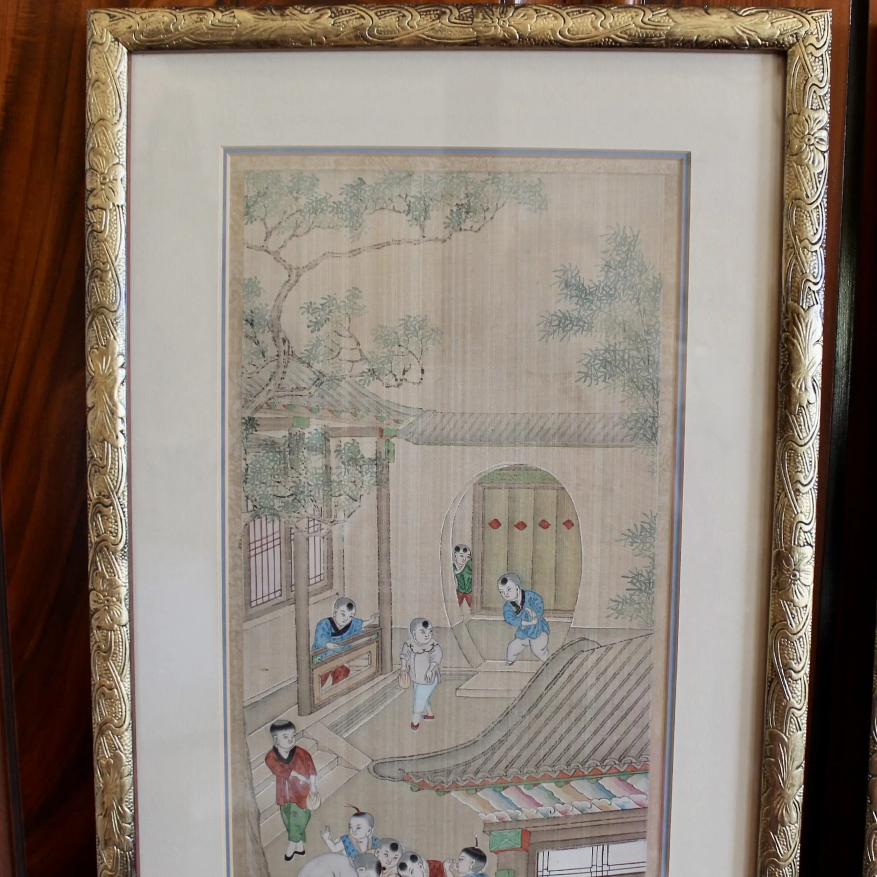 Framed Hand Painted Chinese Palace Scenes