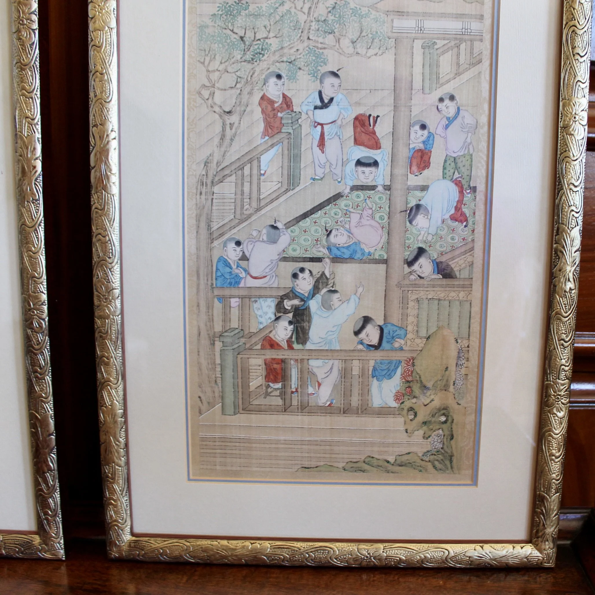 Framed Hand Painted Chinese Palace Scenes