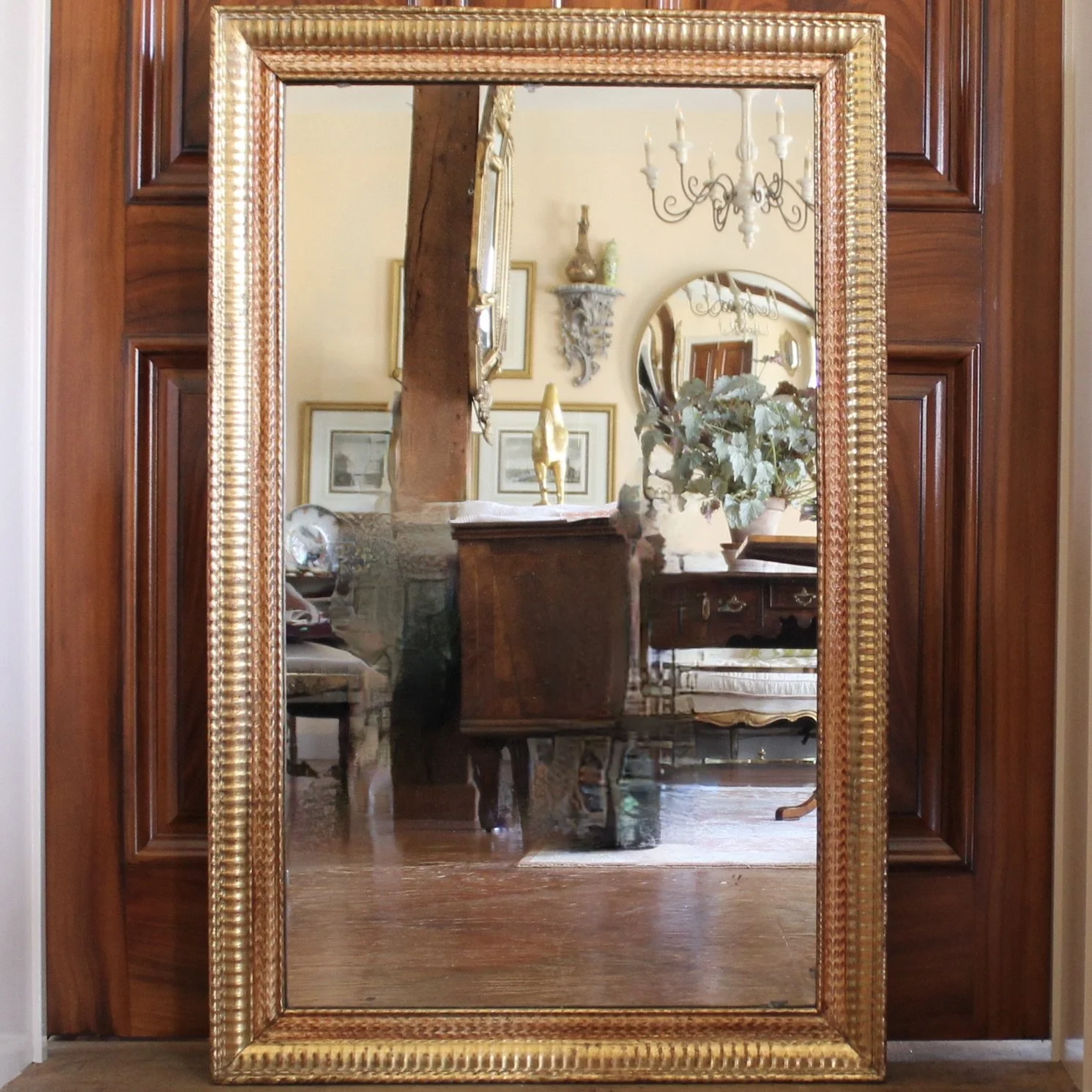 Gilt Wood Ripple Carved Pier Mirror or Overmantel Mirror, 19th Century