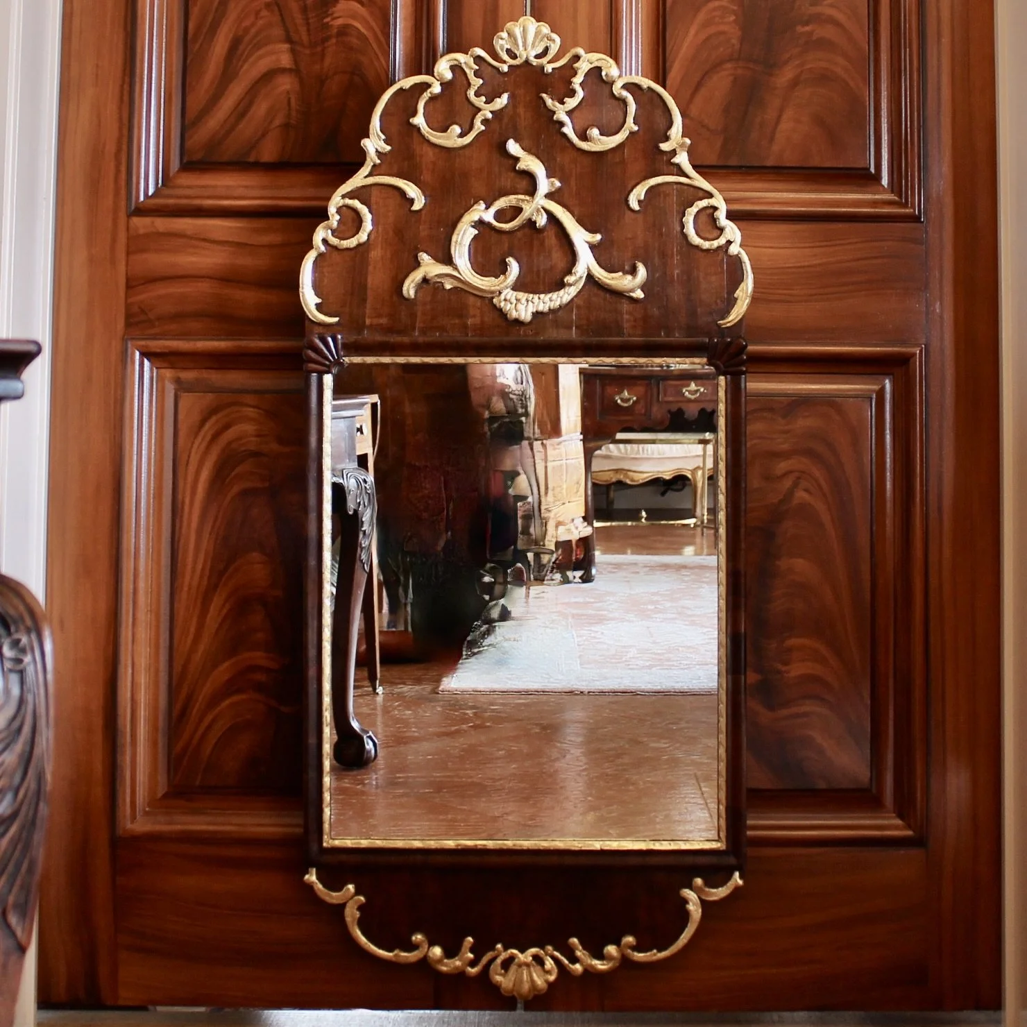 Scandinavian Danish Rococo Walnut and Gilt Mirror