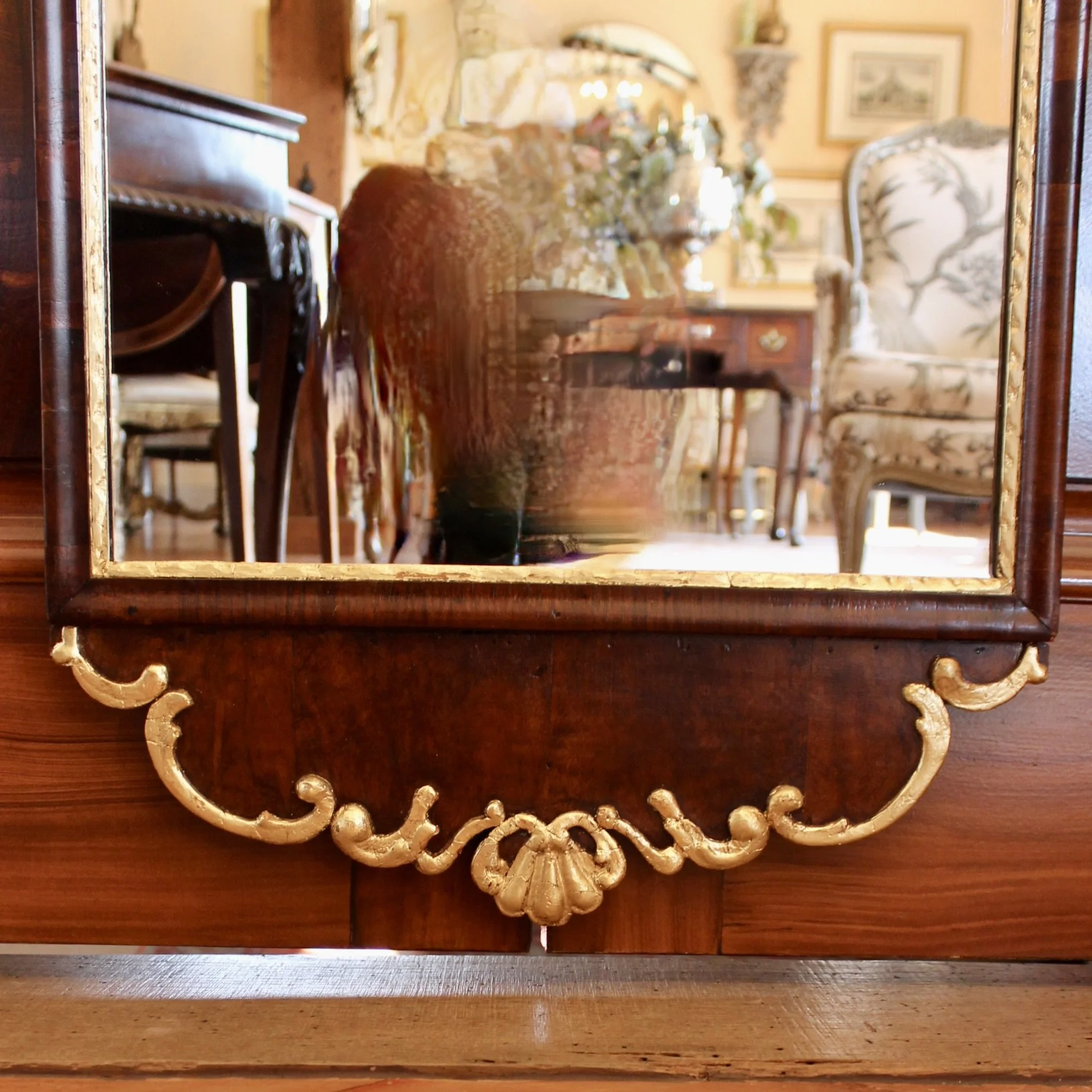 Scandinavian Danish Rococo Walnut and Gilt Mirror