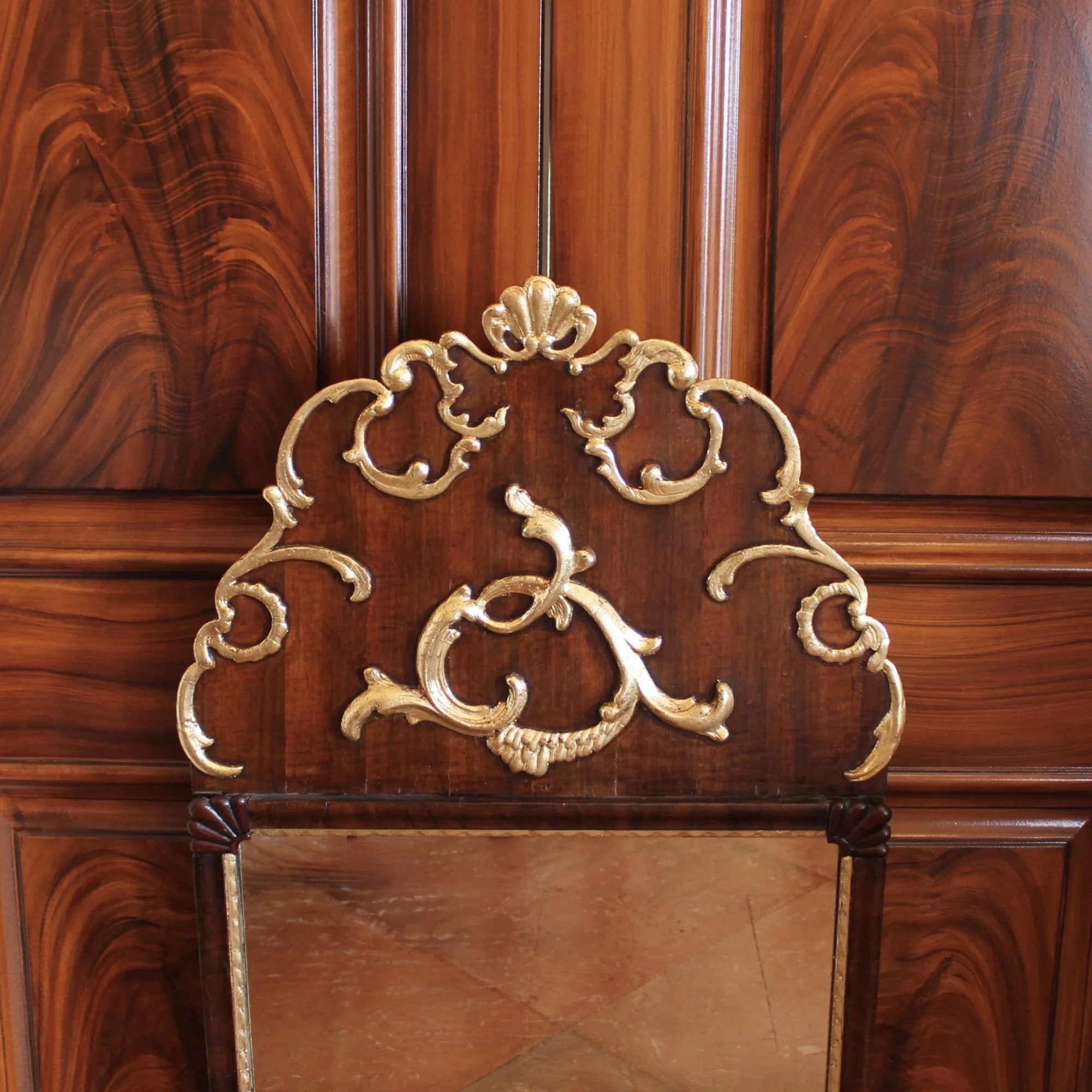 Scandinavian Danish Rococo Walnut and Gilt Mirror