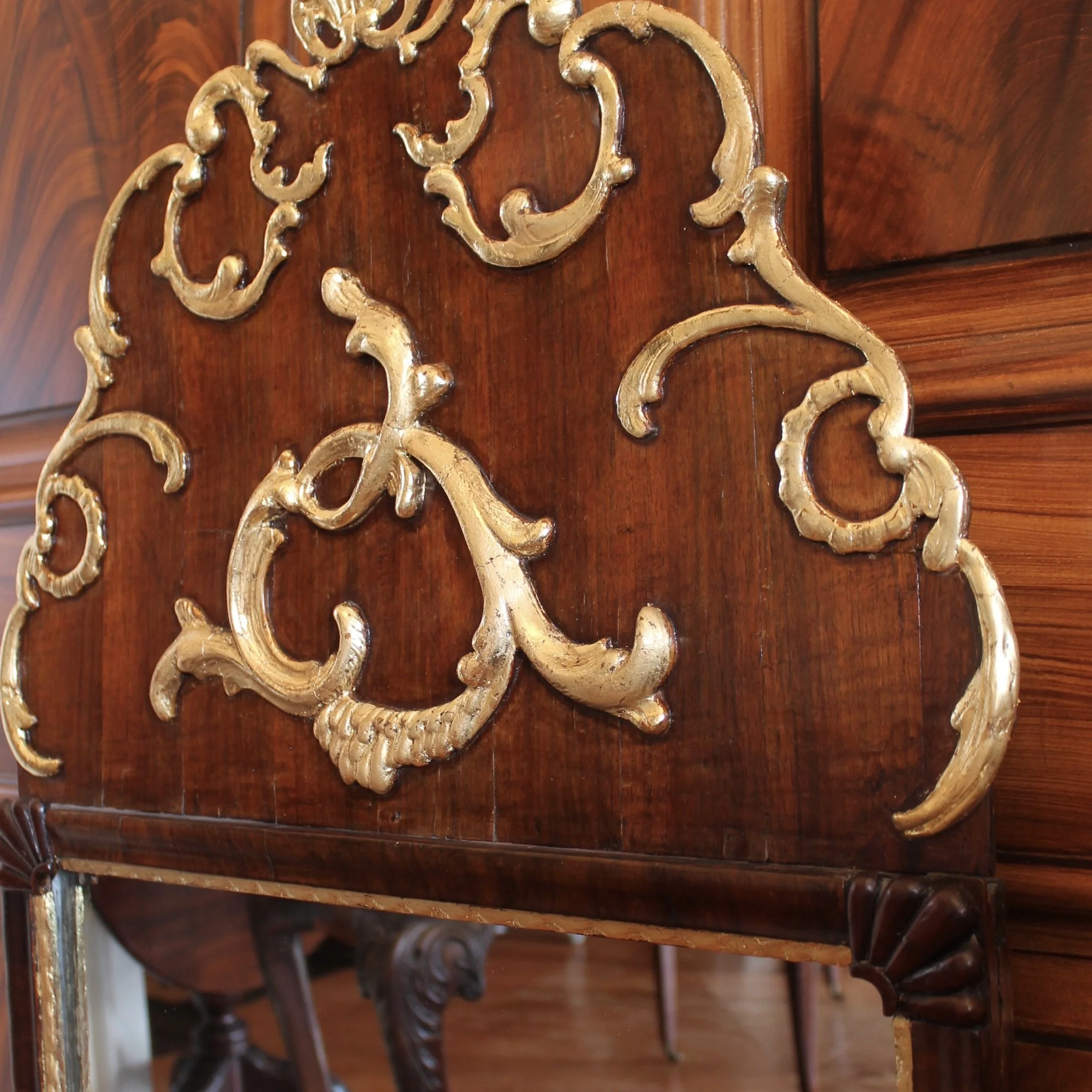 Scandinavian Danish Rococo Walnut and Gilt Mirror