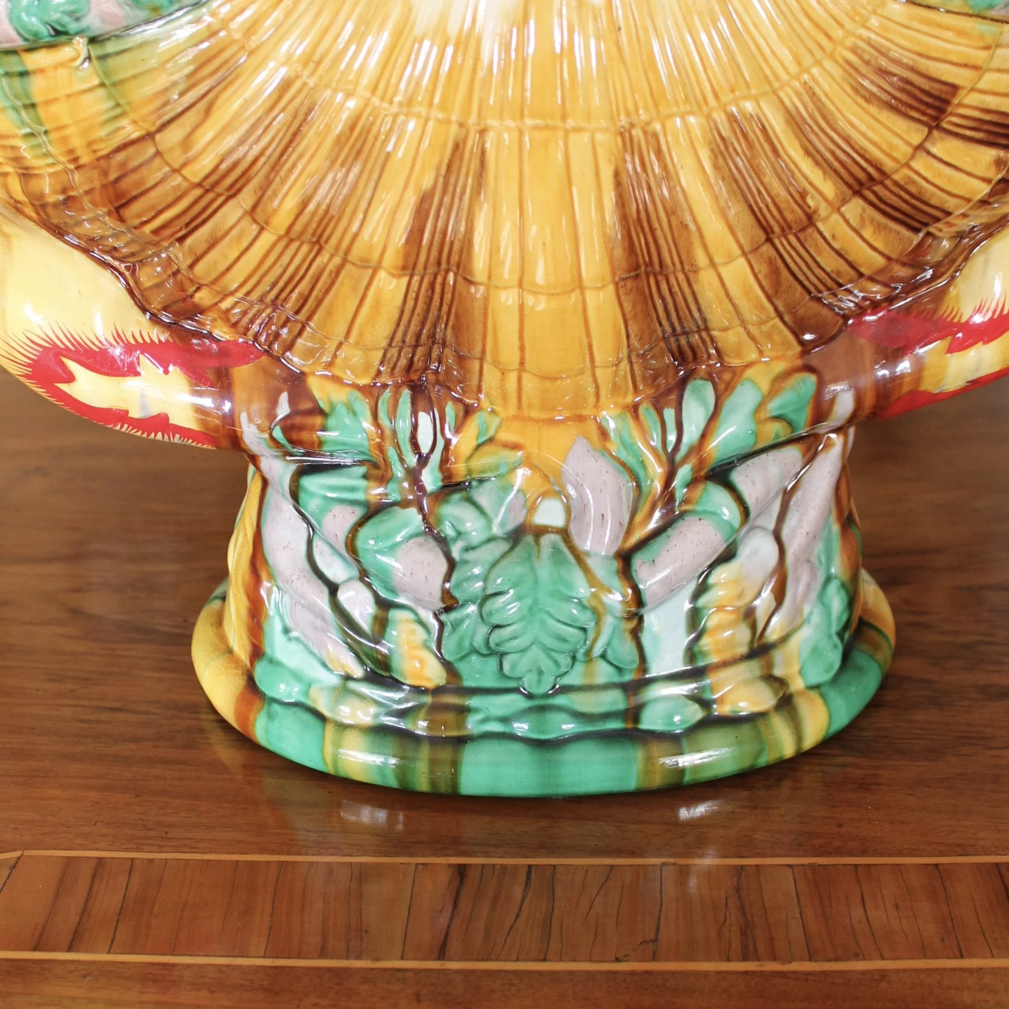 Large Majolica Sea Shell Centerpiece Bowl with Mermaid Caryatids, Minton
