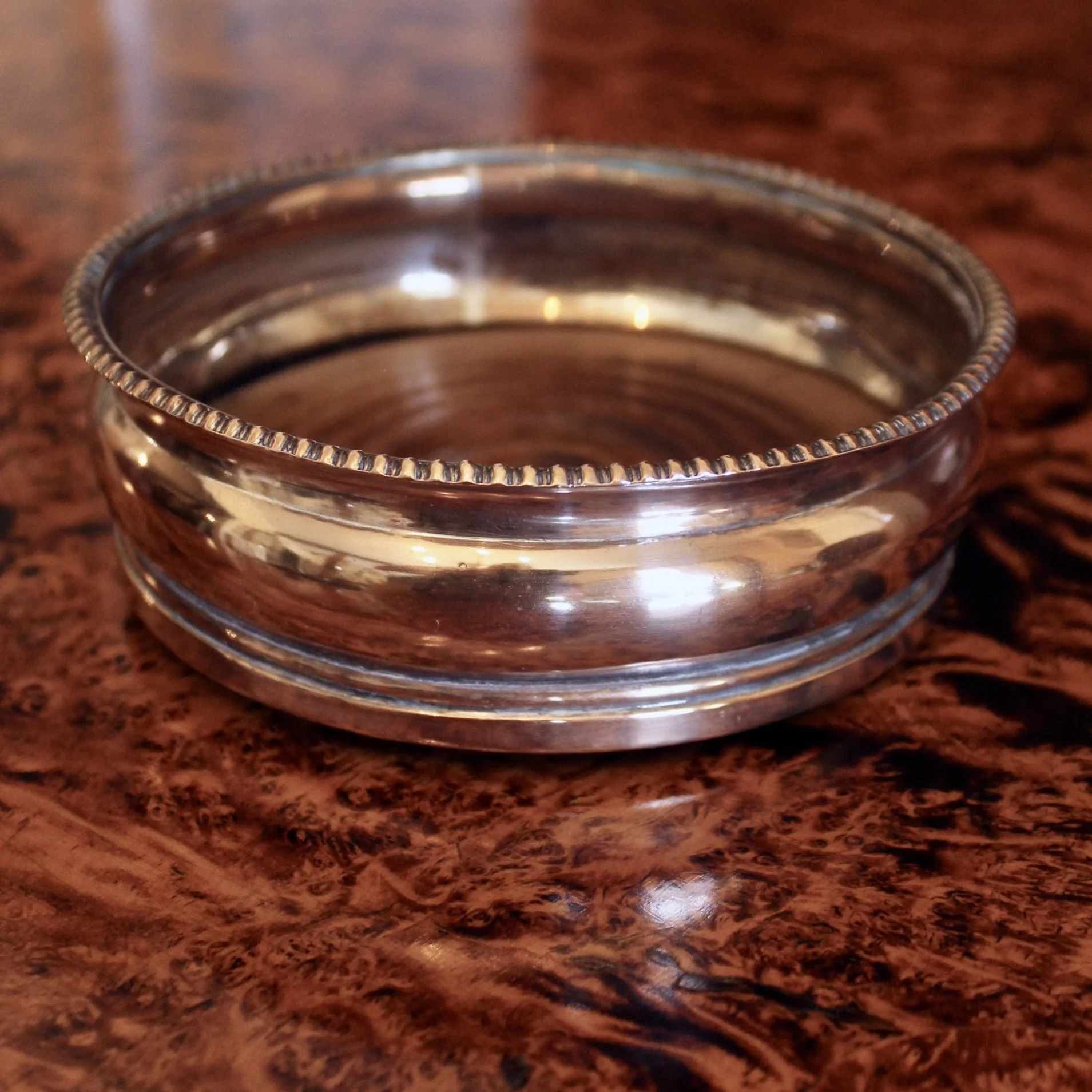 English Copper Wine Coaster with Beaded Rim