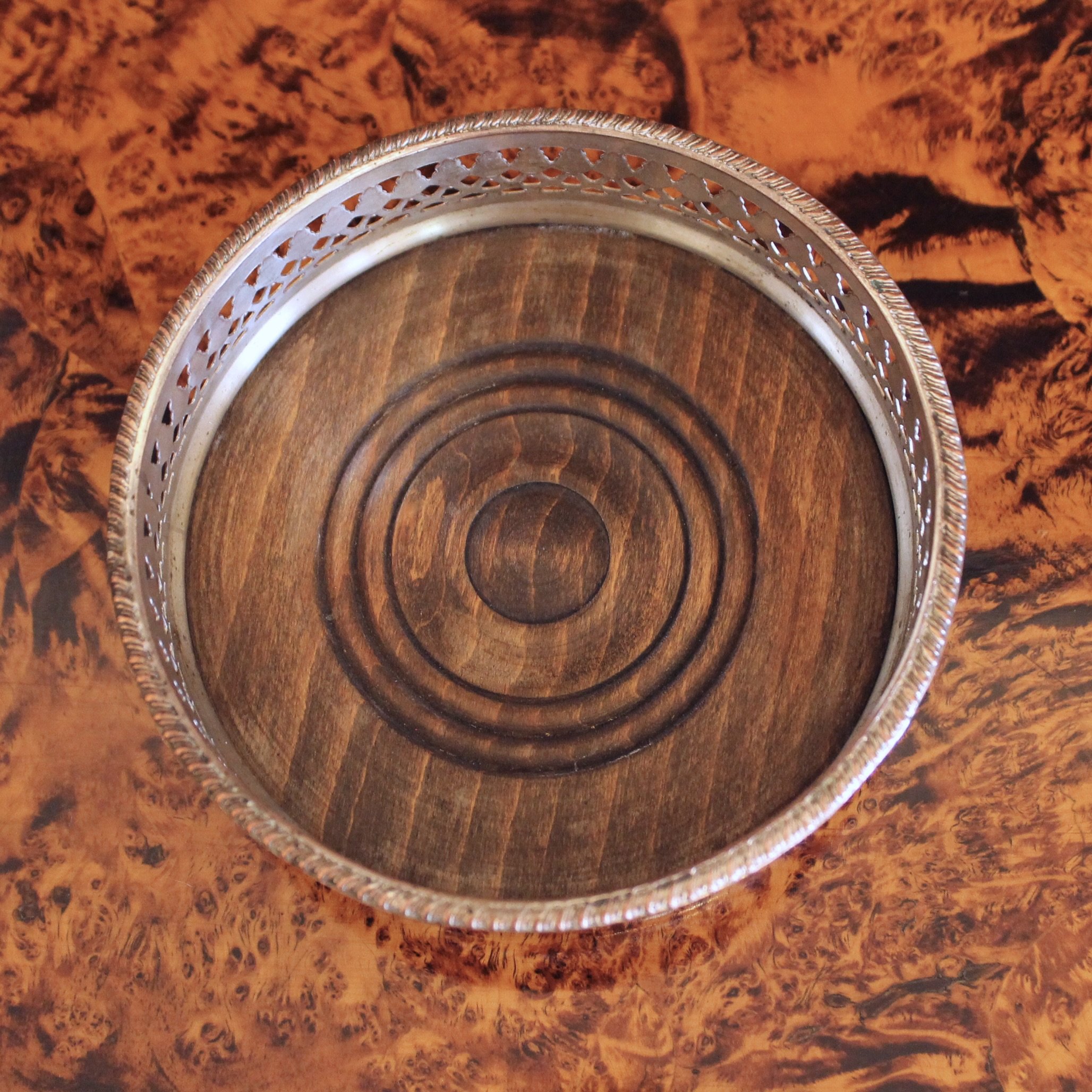 English Silver on Copper Galleried Wine Coaster