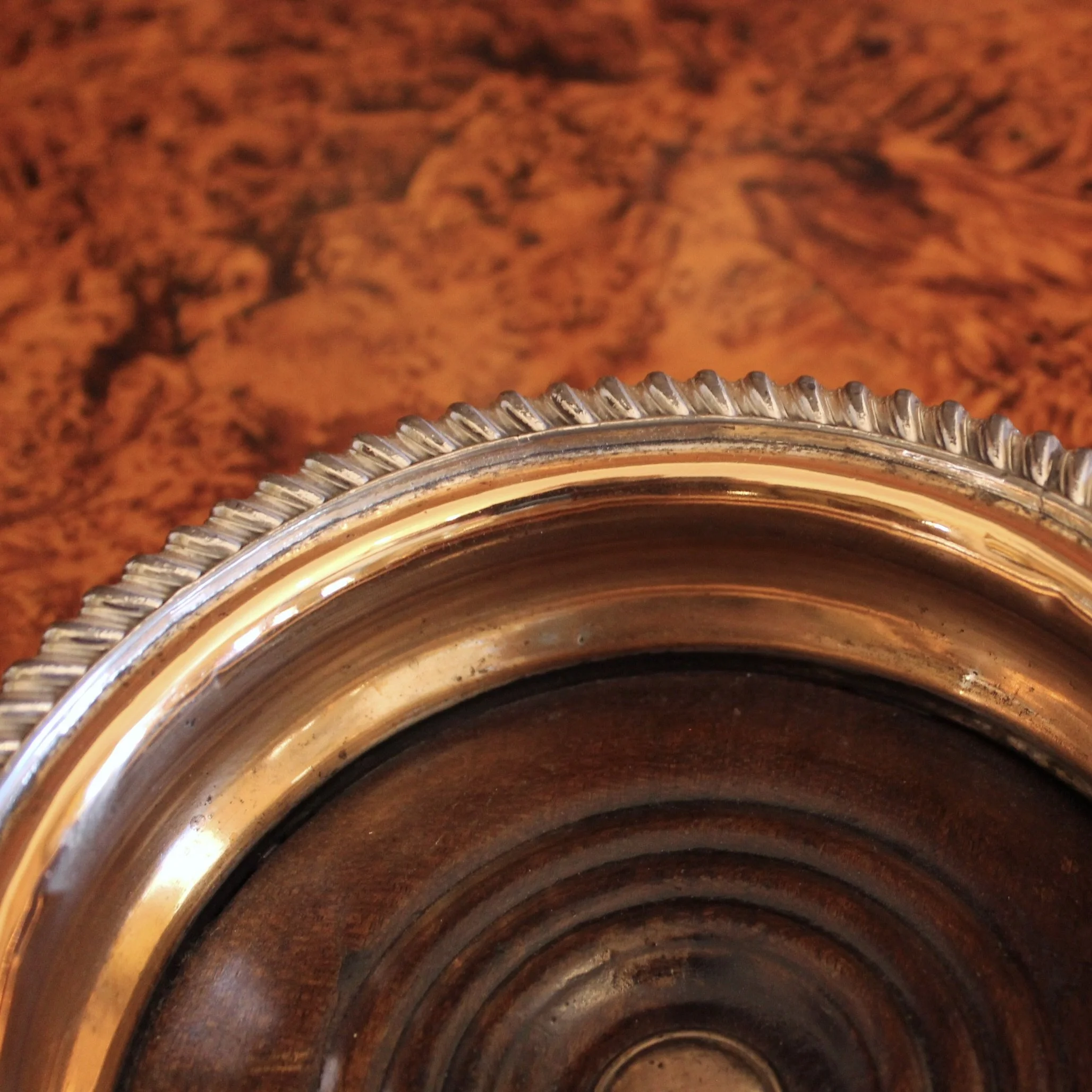 English Silver on Copper Wine Coaster with Gadrooned Rim