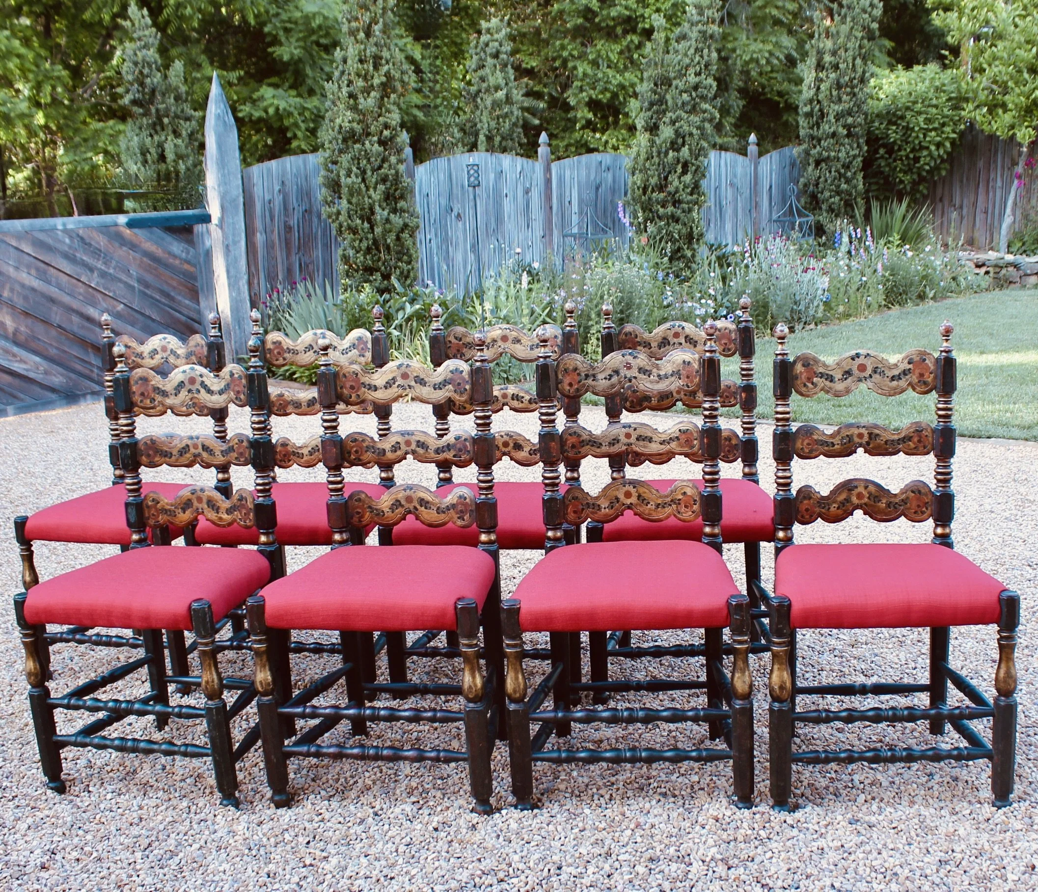 Portuguese Painted and Parcel Gilt Dining Chairs- Set of Eight