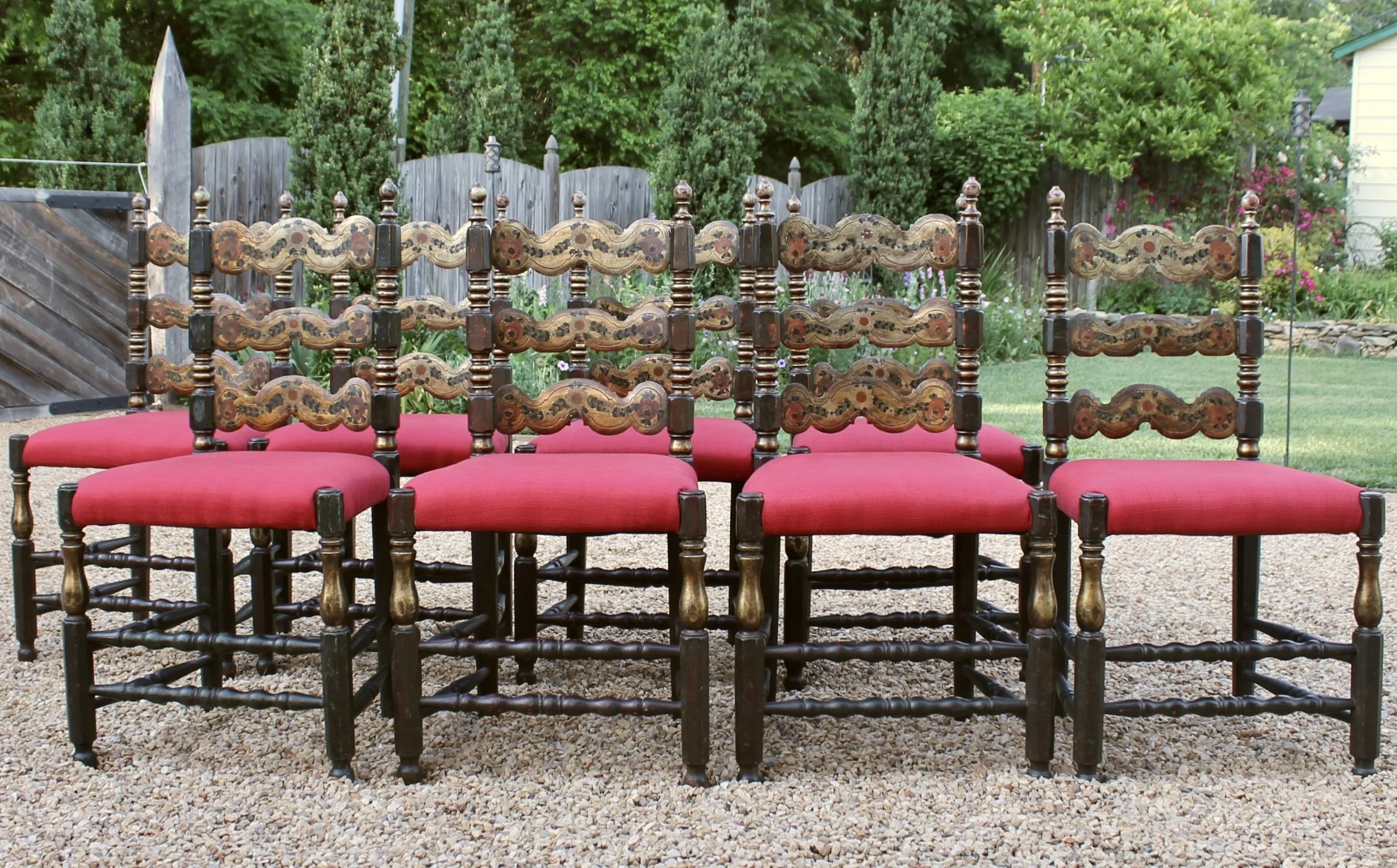 Portuguese Painted and Parcel Gilt Dining Chairs- Set of Eight