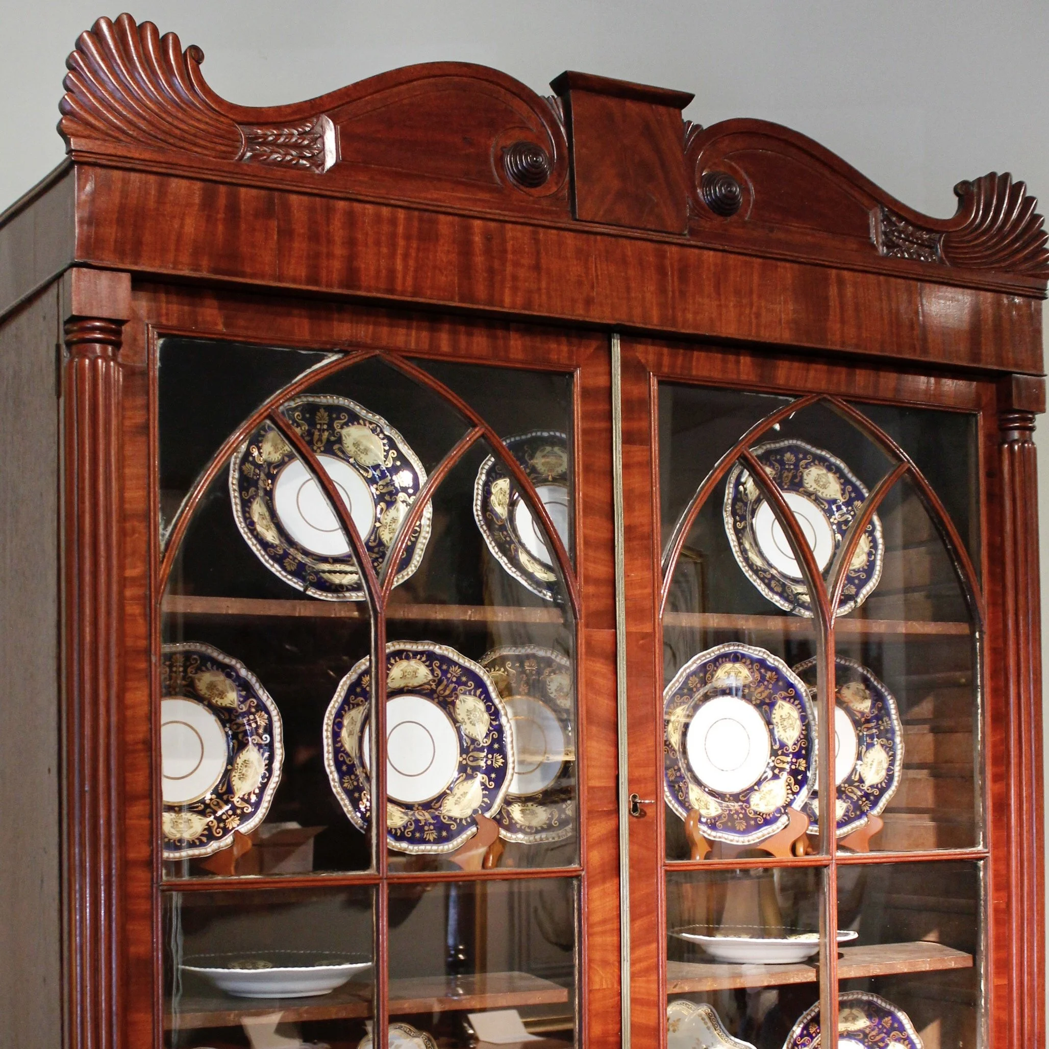 English Glass Front William IV Mahogany Secretary Bookcase