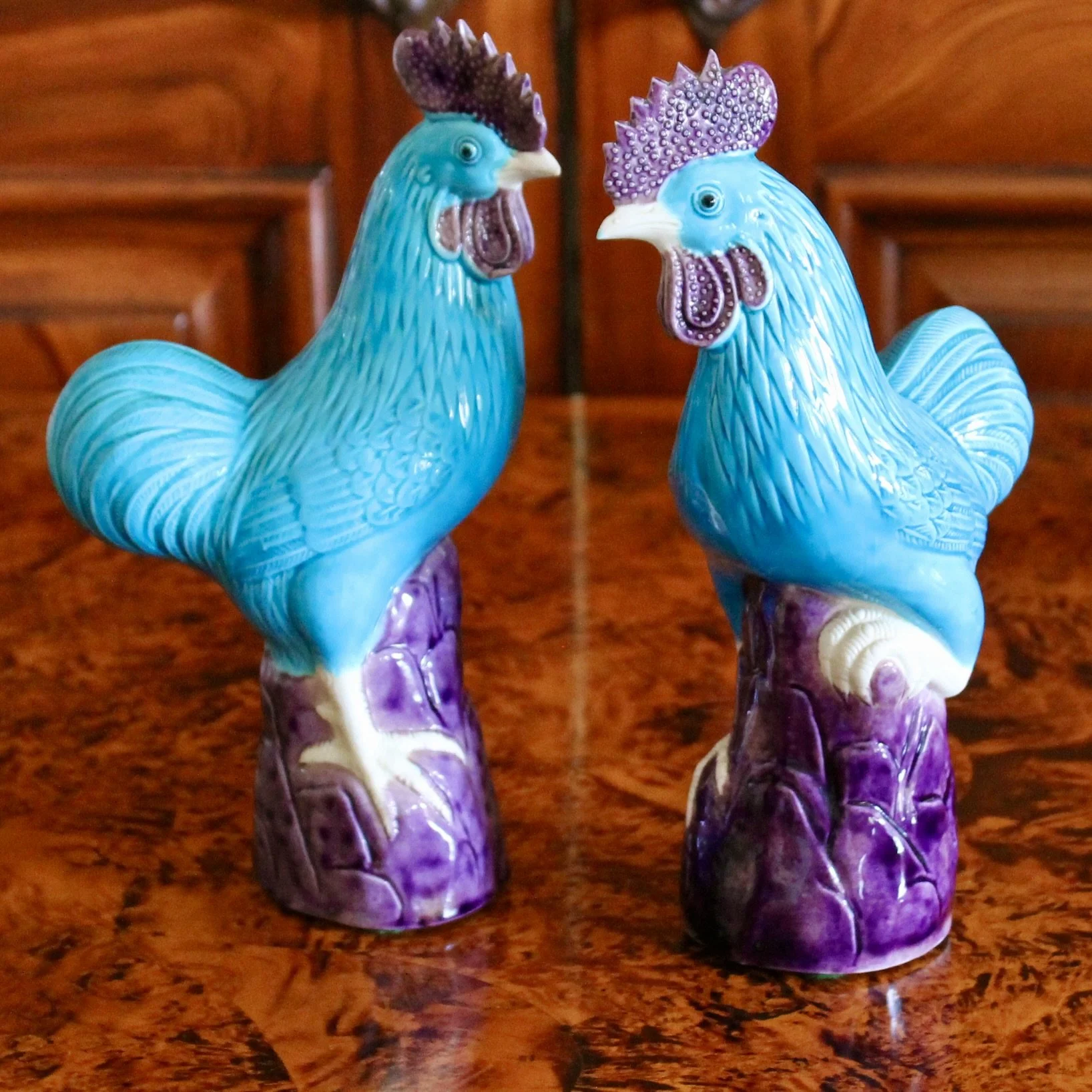 Pair of Turquoise Chinese Export Porcelain Chickens