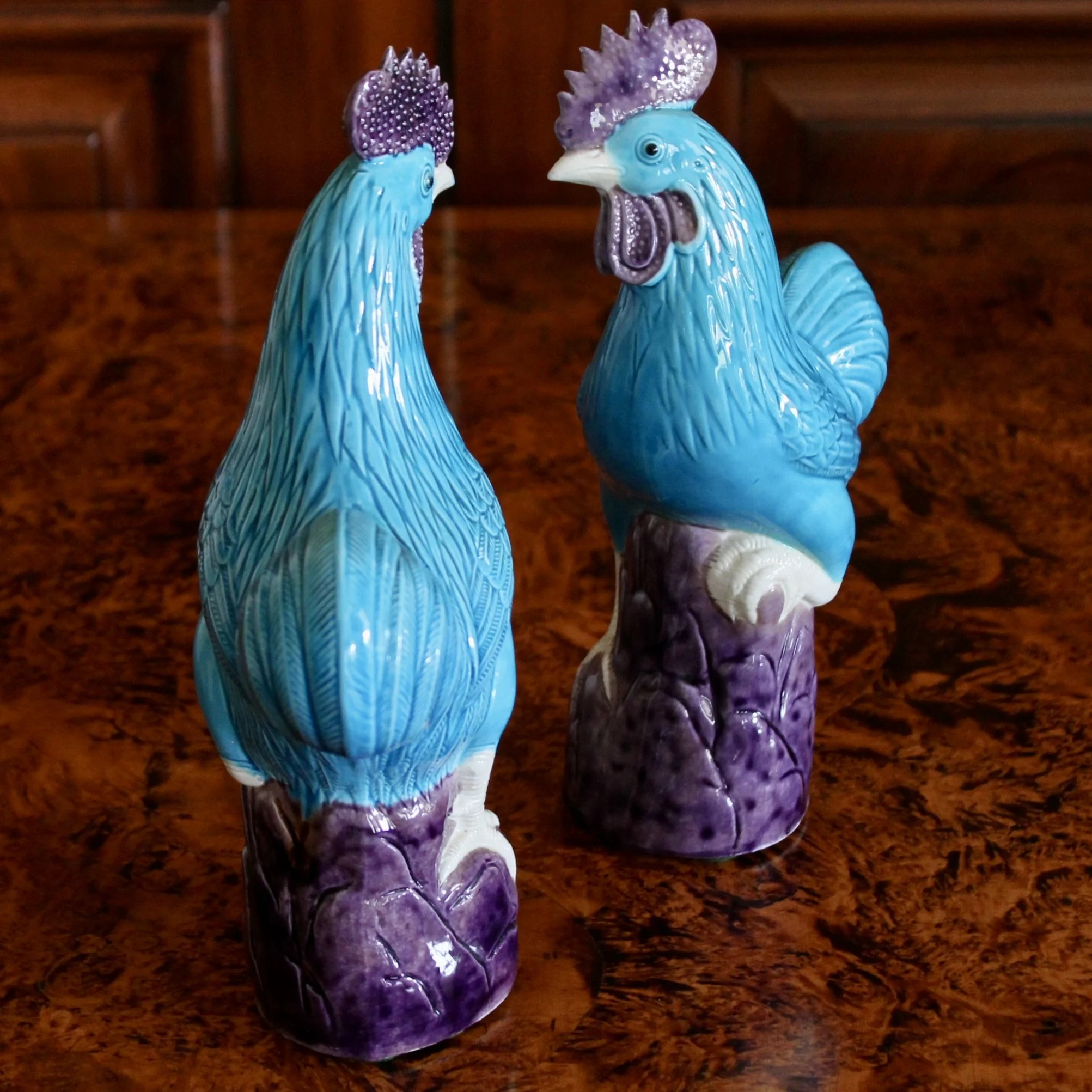 Pair of Turquoise Chinese Export Porcelain Chickens