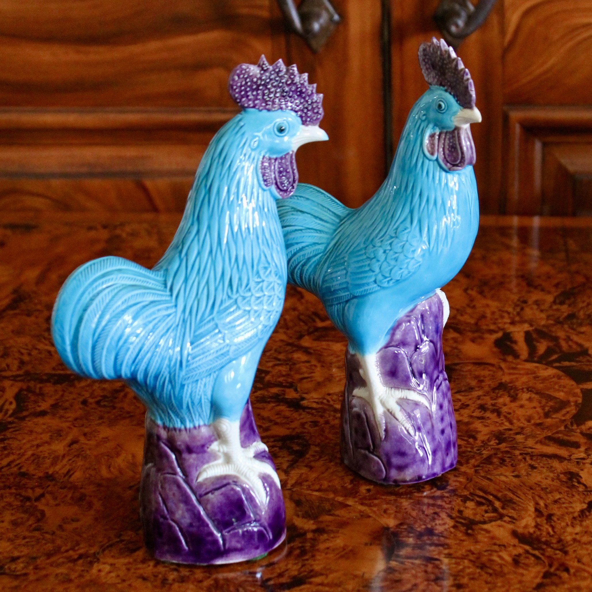 Pair of Turquoise Chinese Export Porcelain Chickens